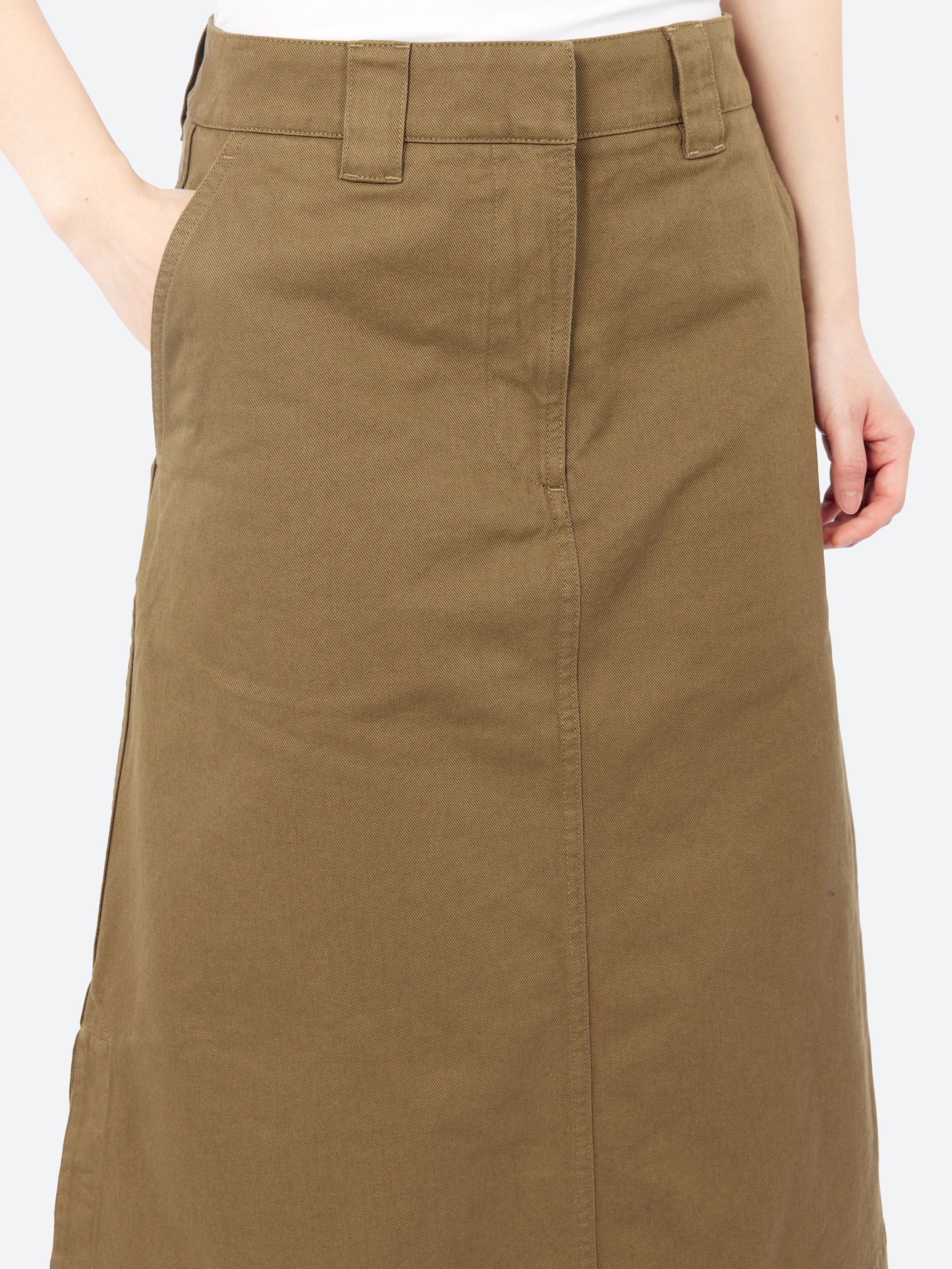Margaret Howell - MHL Side Vent Skirt in Khaki Green – gravitypope
