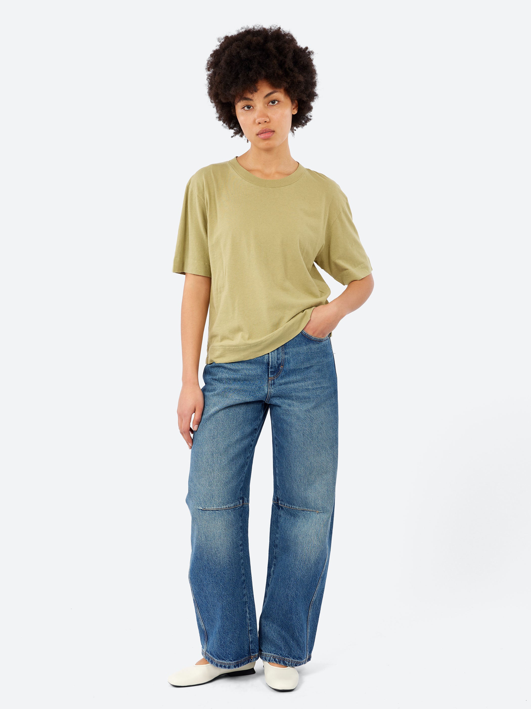 Margaret Howell - MHL. Asymmetric Round Collar Shirt in Off White