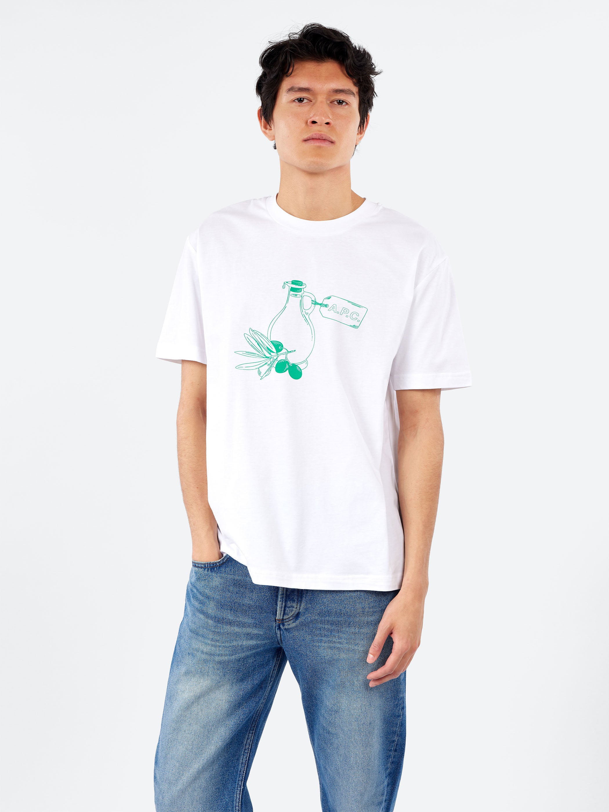A.P.C. - Olive Oil T-Shirt in White – gravitypope