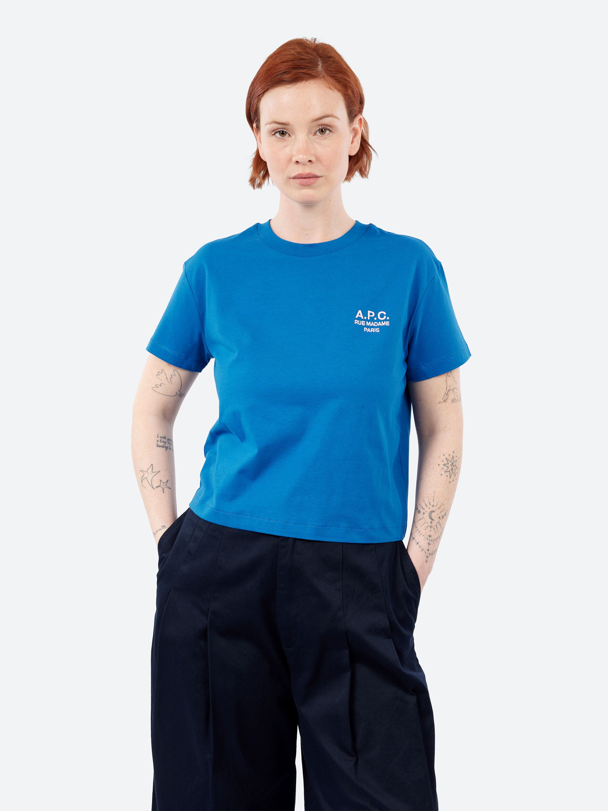 A.P.C. - Boxy Rue Madame T-Shirt in Blue and Rose – gravitypope