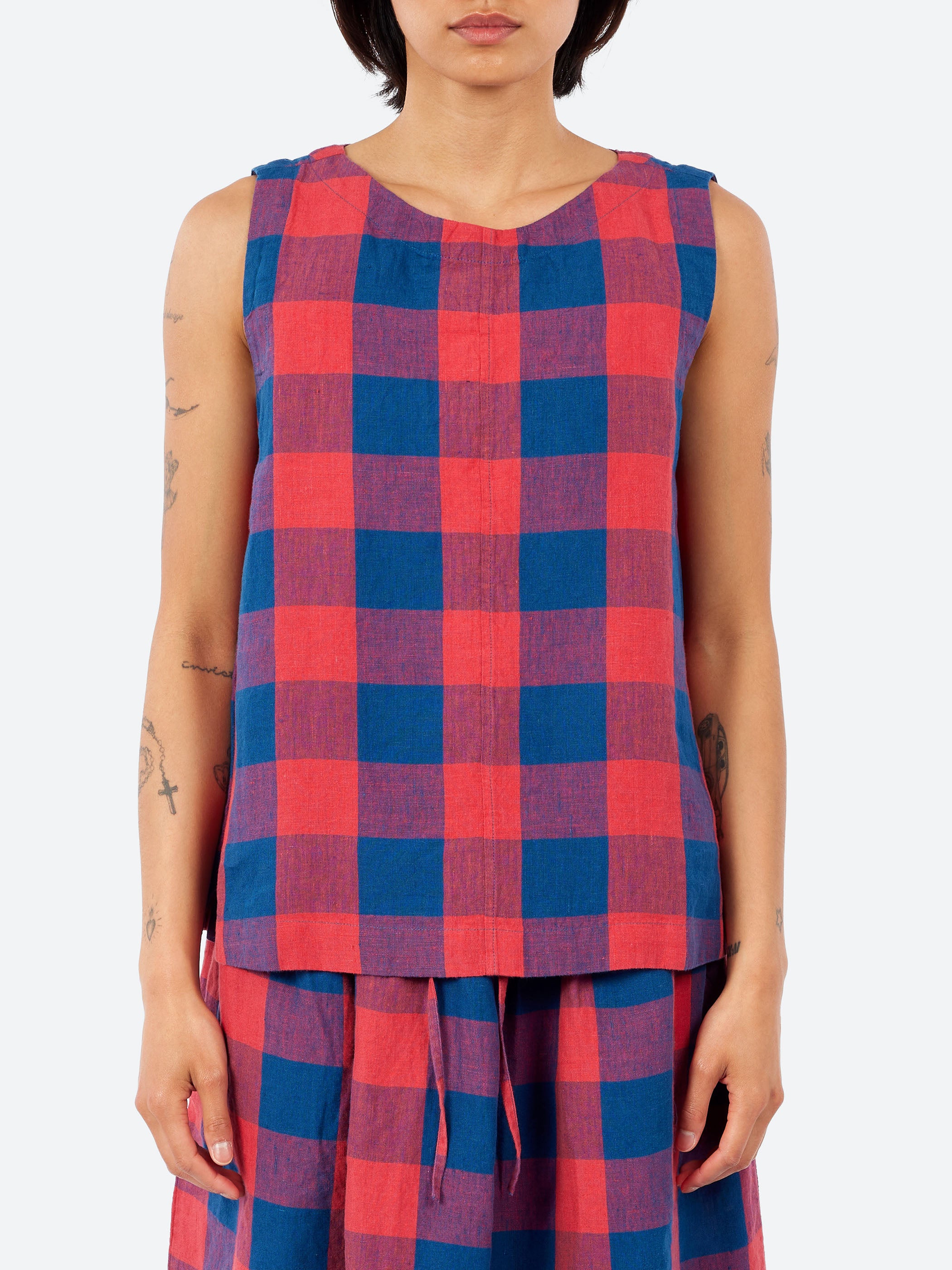 Gingham Check Linen Tank