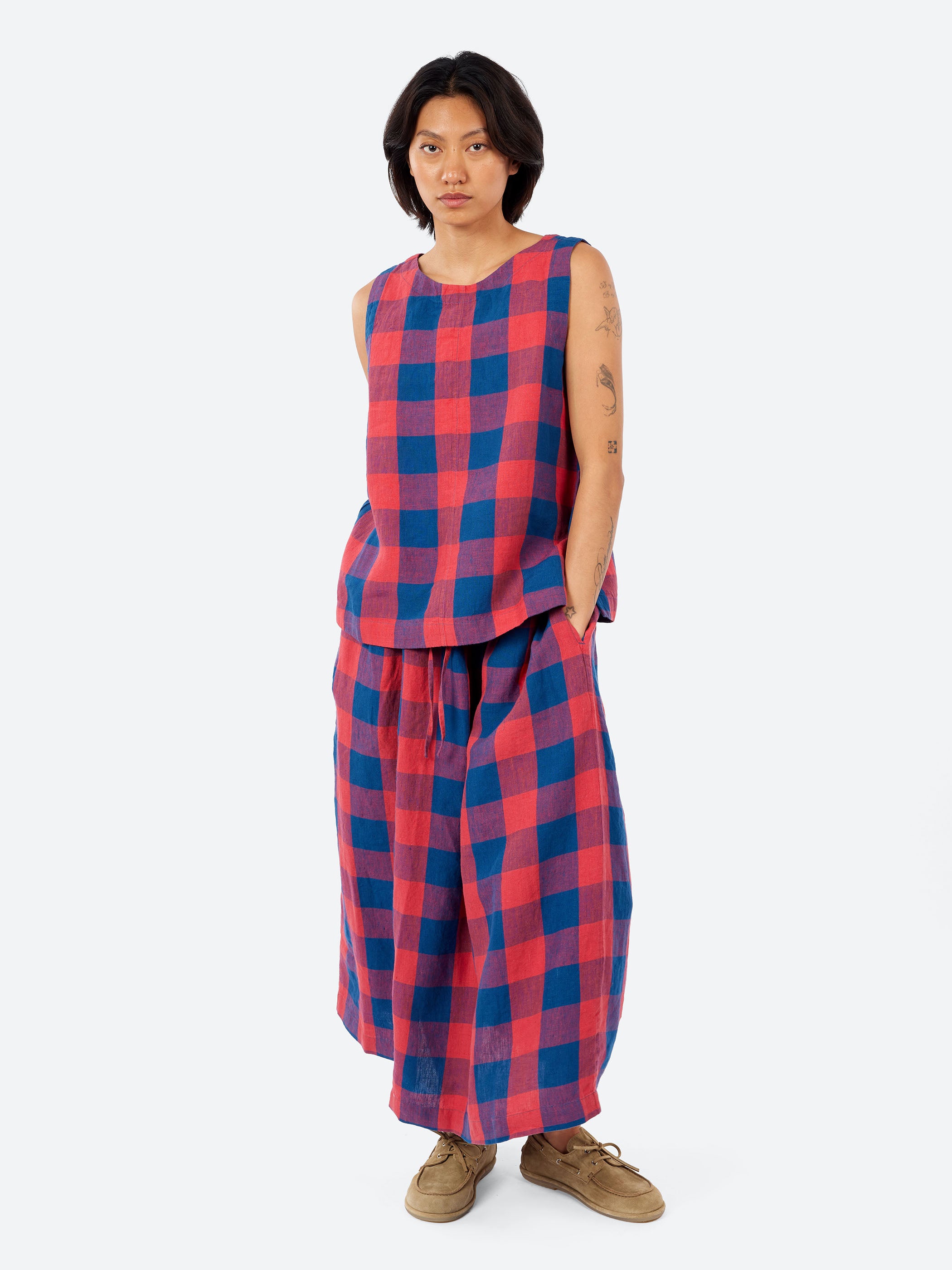 Gingham Check Linen Tank