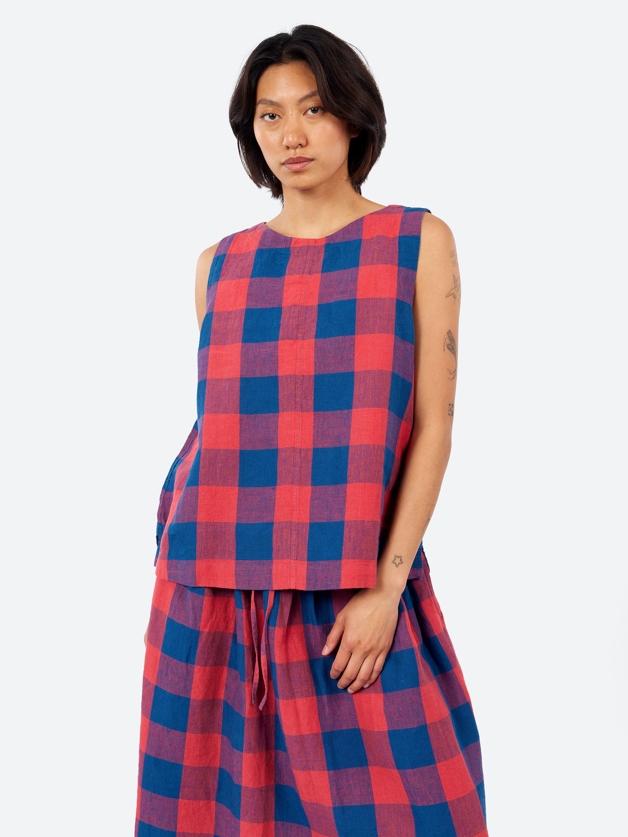 Gingham Check Linen Tank