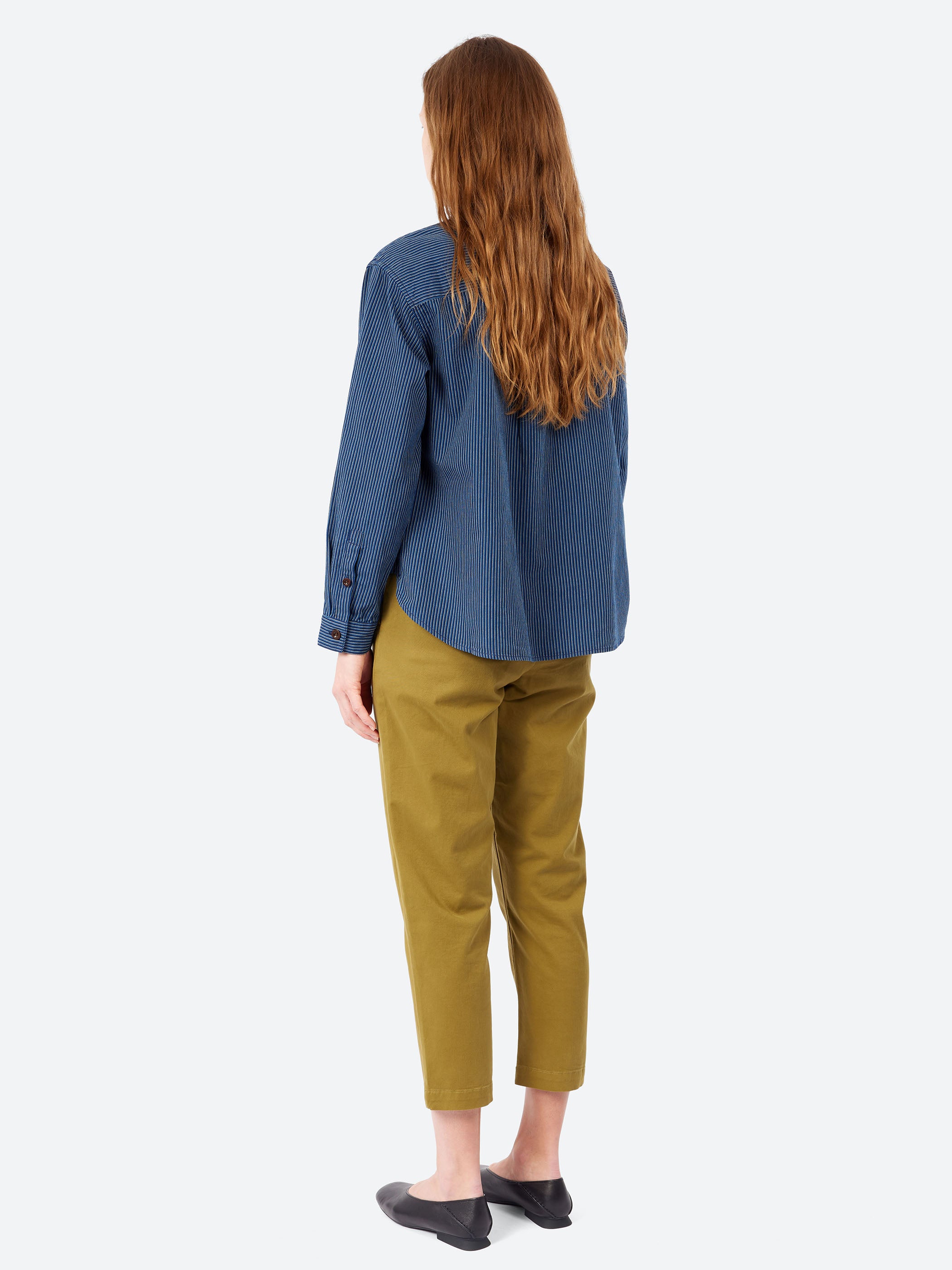 Railroad Stripe Cotton Smock Popover Shirt