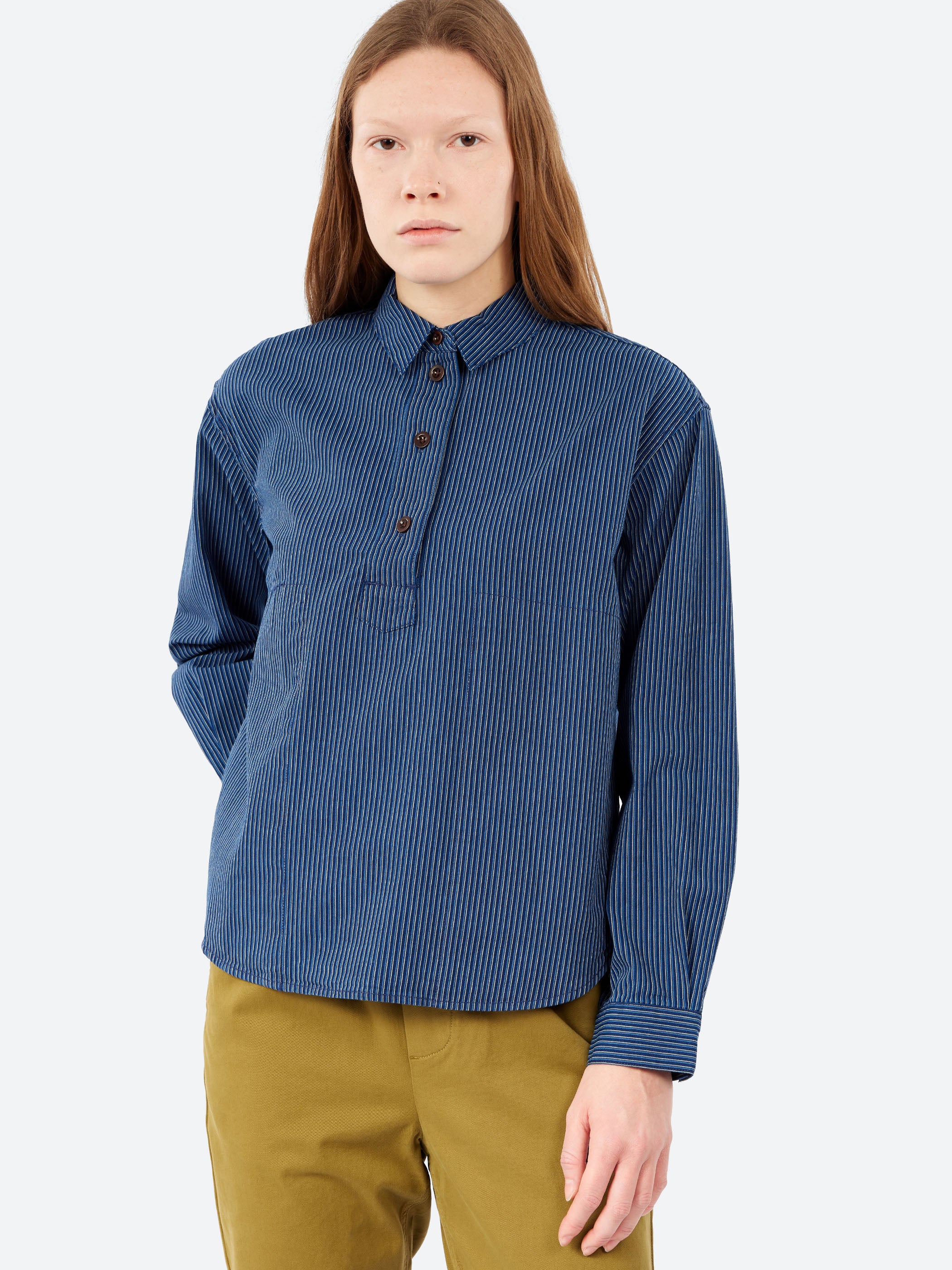 Railroad Stripe Cotton Smock Popover Shirt