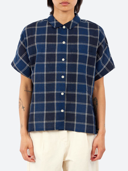 TOAST - Market Check Cotton Linen Shirt in Denim Blue – gravitypope