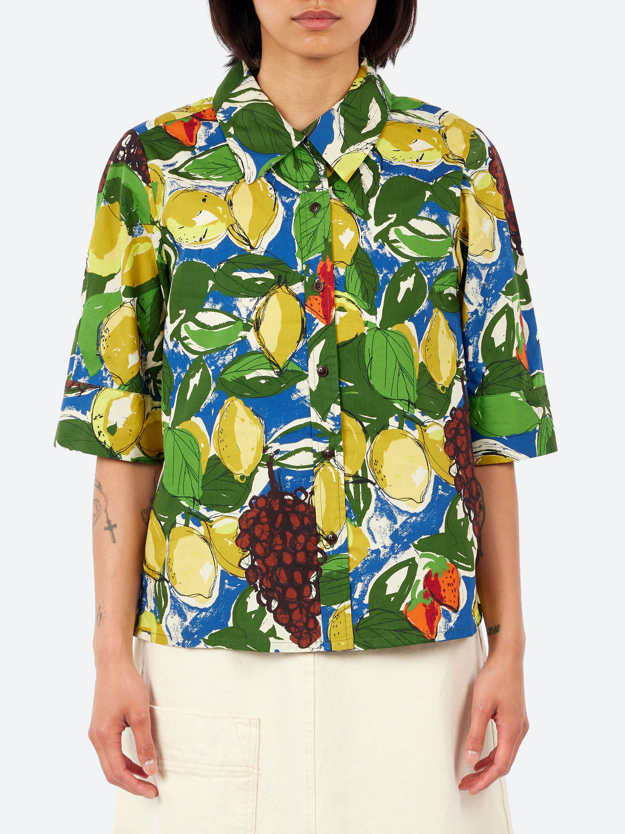 Gia Sketched Fruit Print Shirt