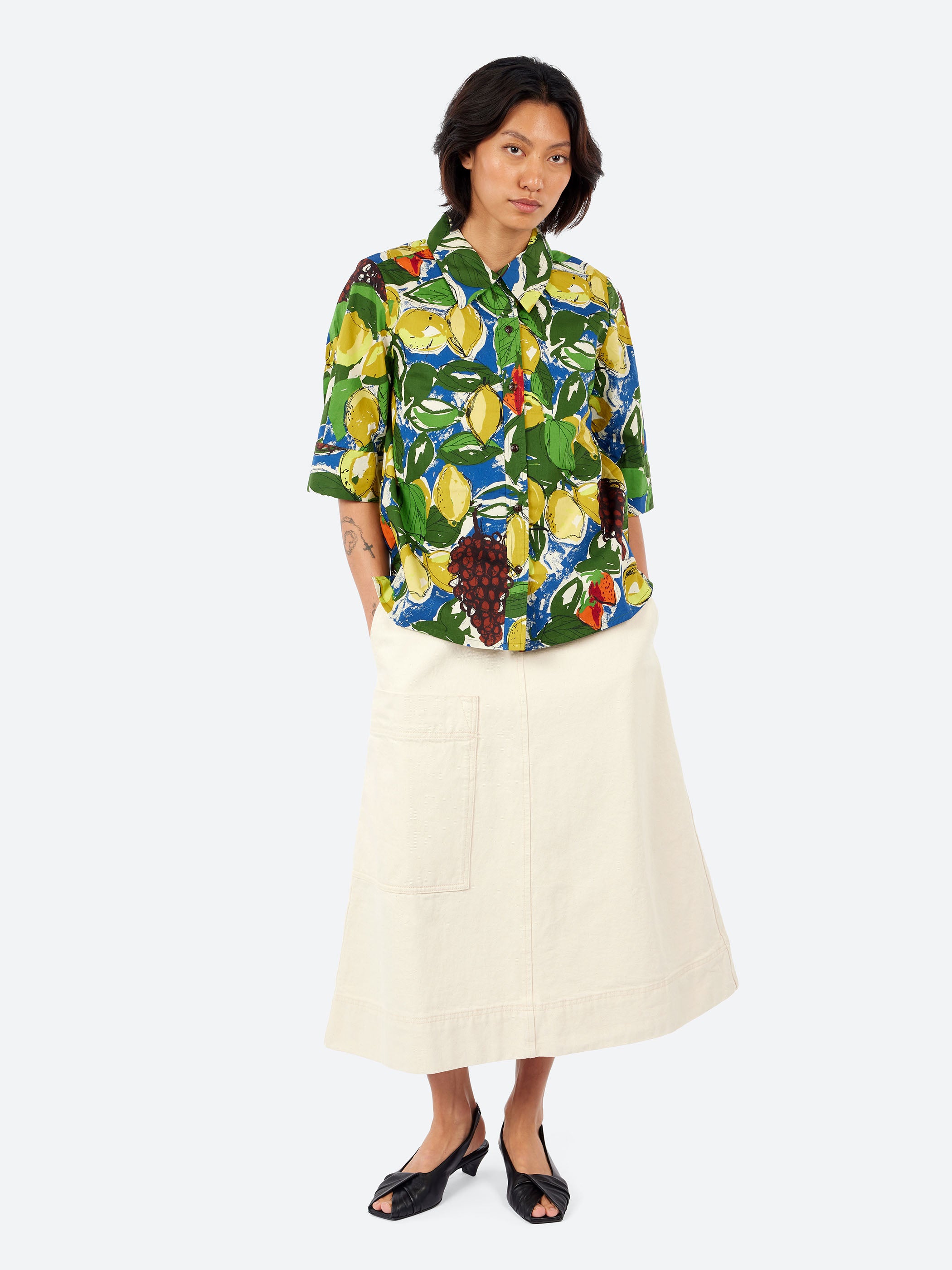 Gia Sketched Fruit Print Shirt