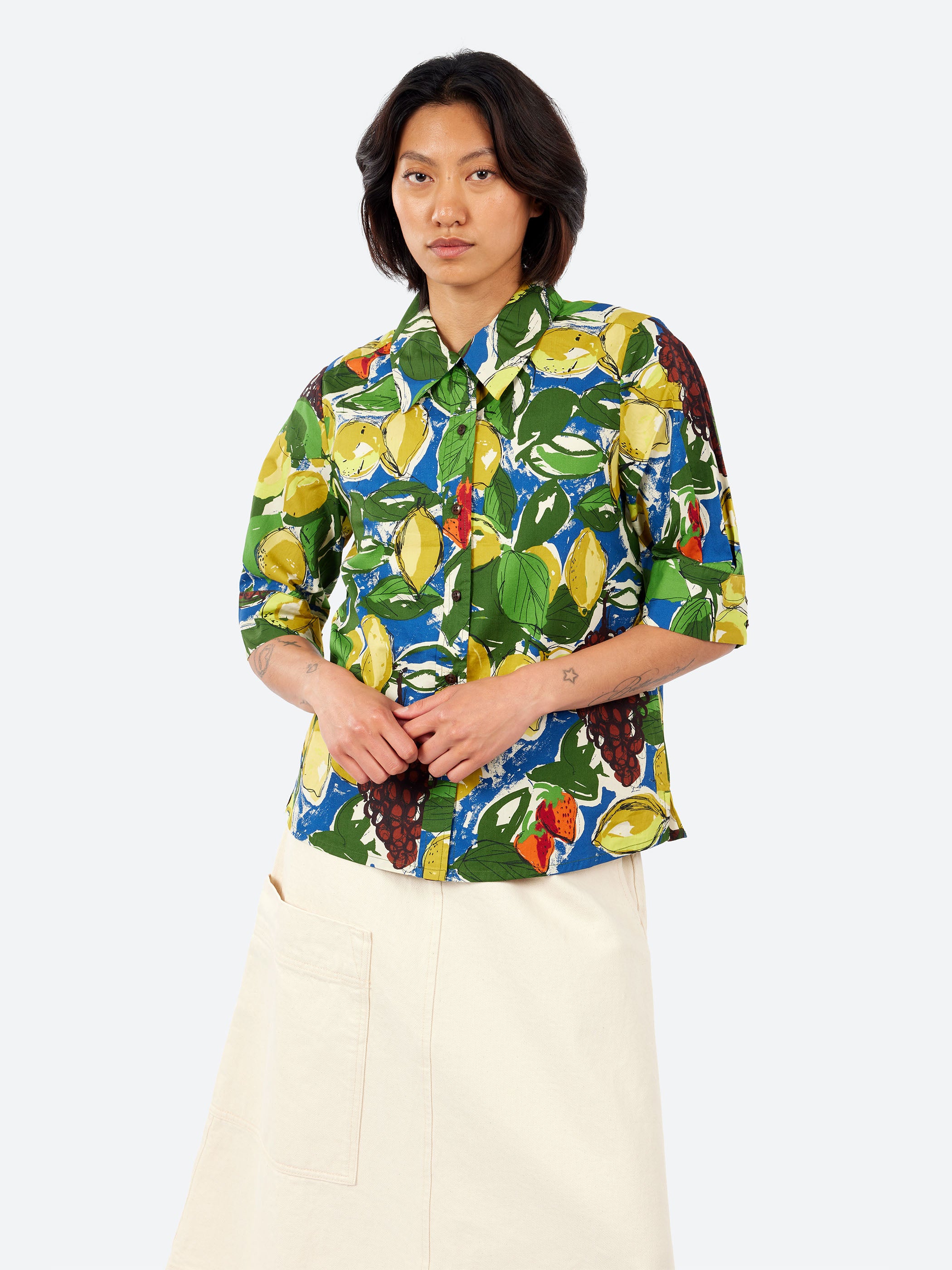 Gia Sketched Fruit Print Shirt