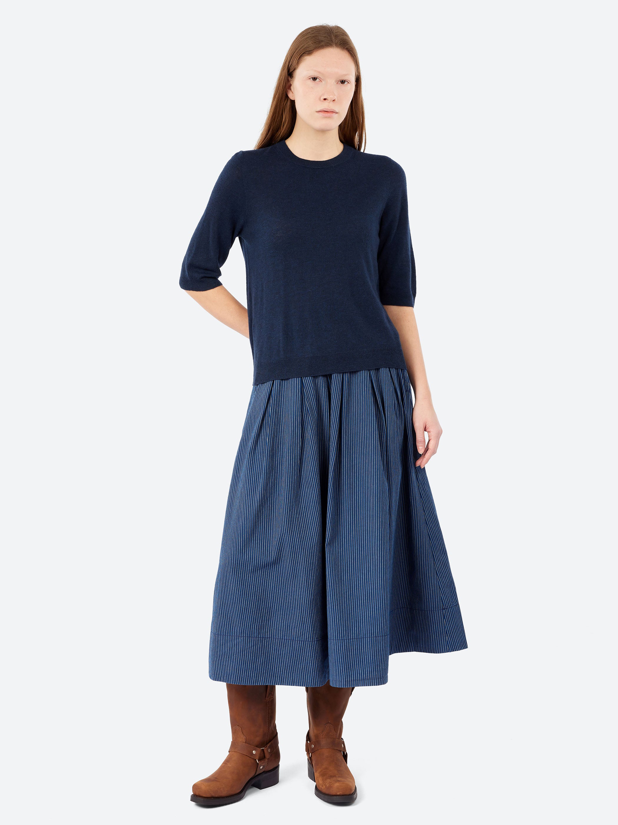 Wool Cashmere Half Sleeve Sweater