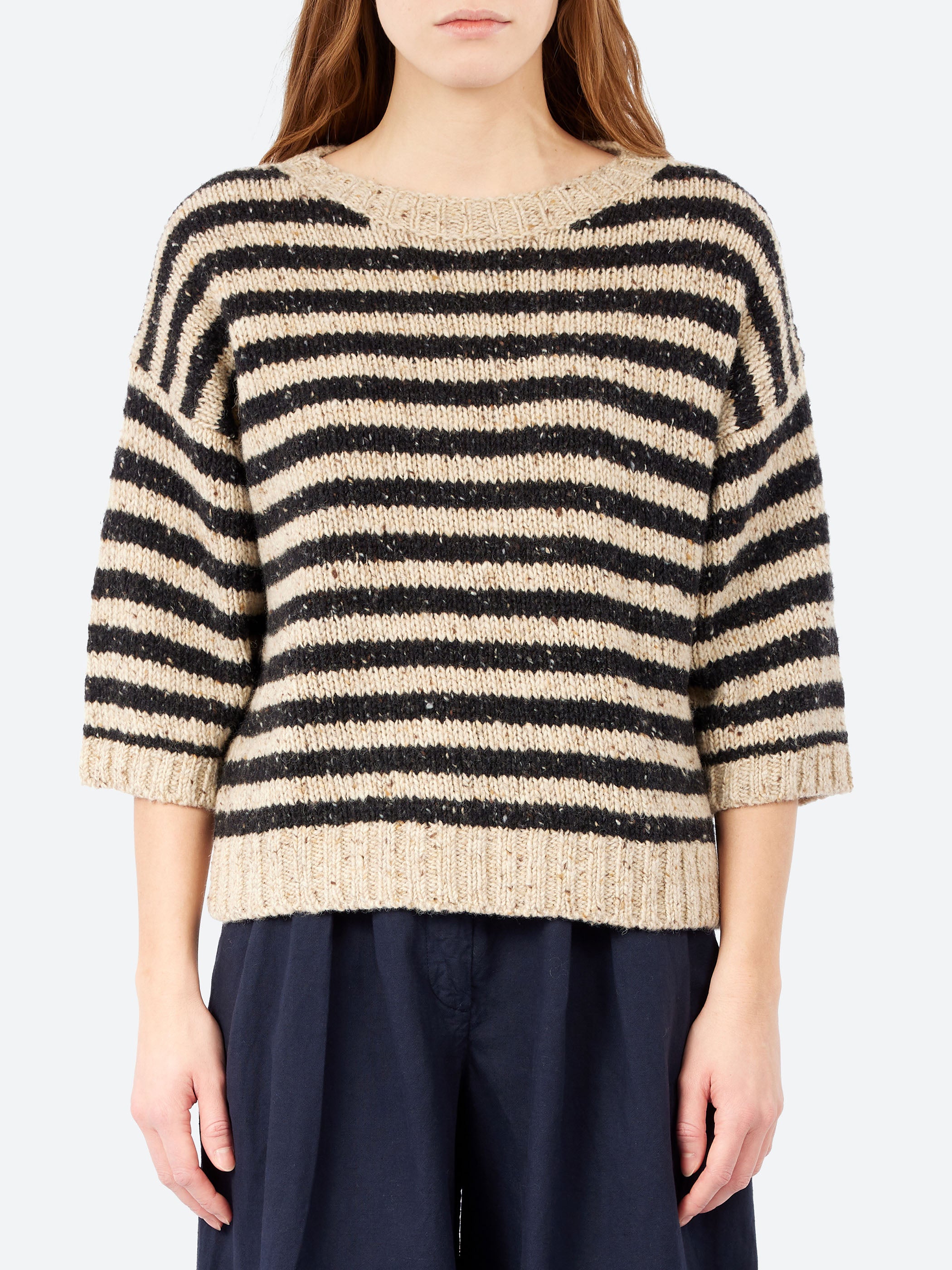 Stripe Donegal Short Sleeve Sweater