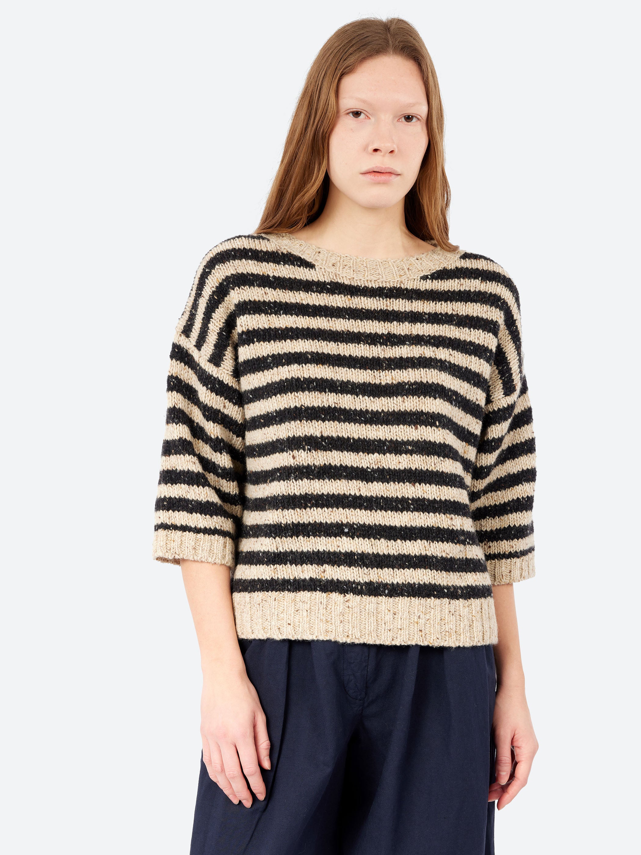 Stripe Donegal Short Sleeve Sweater