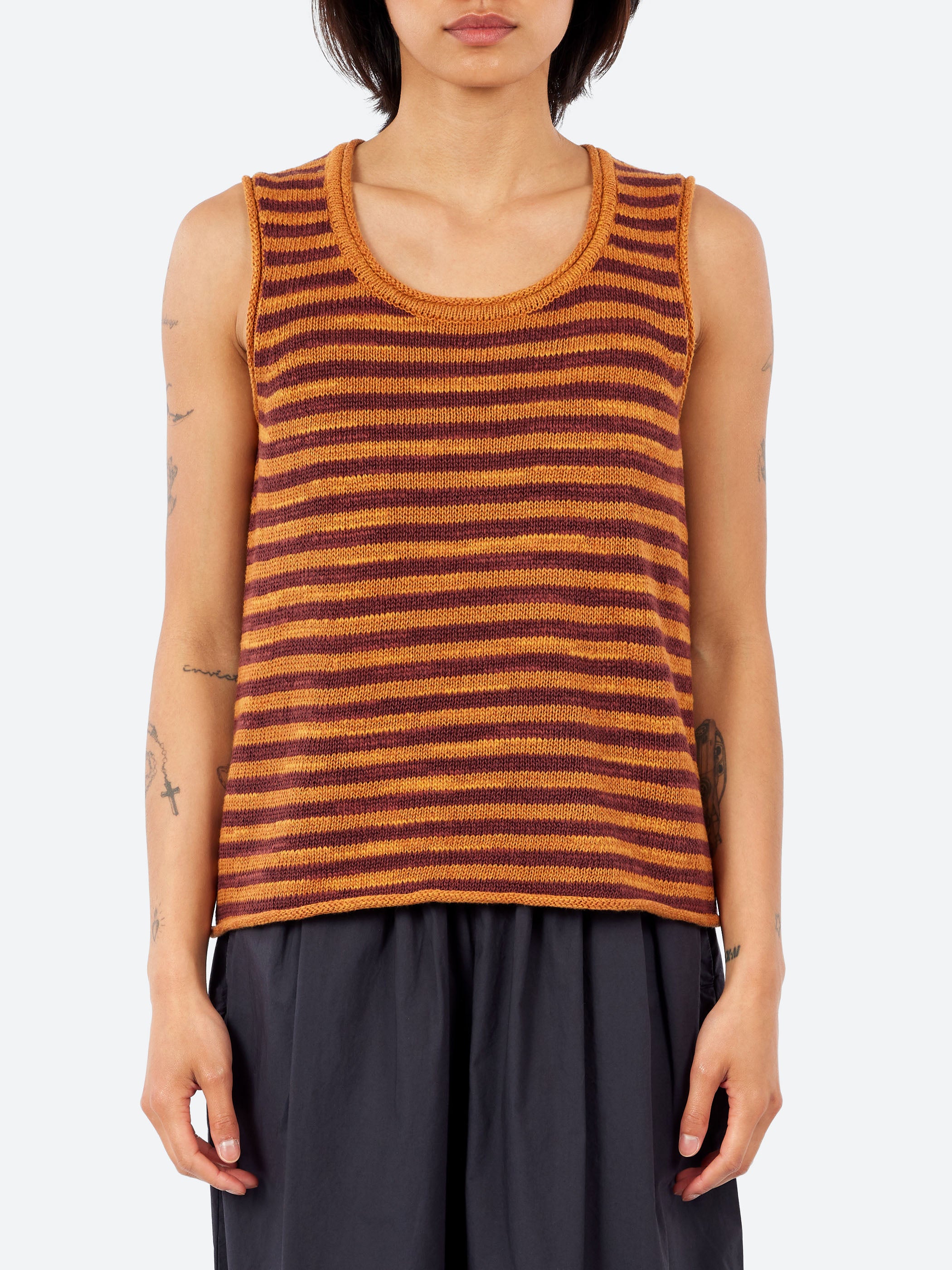 Stripe Linen Cotton Knitted Vest