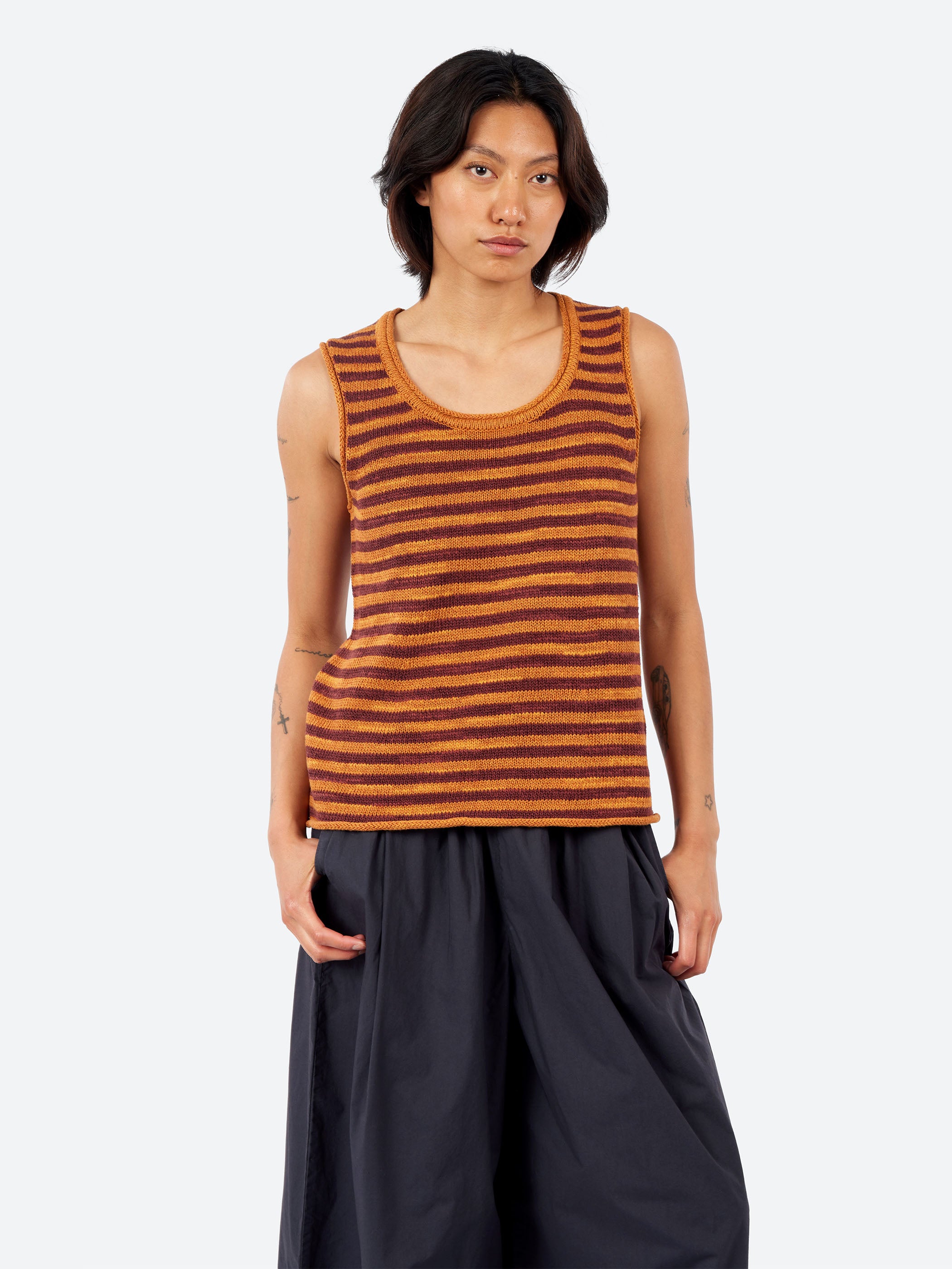 Stripe Linen Cotton Knitted Vest