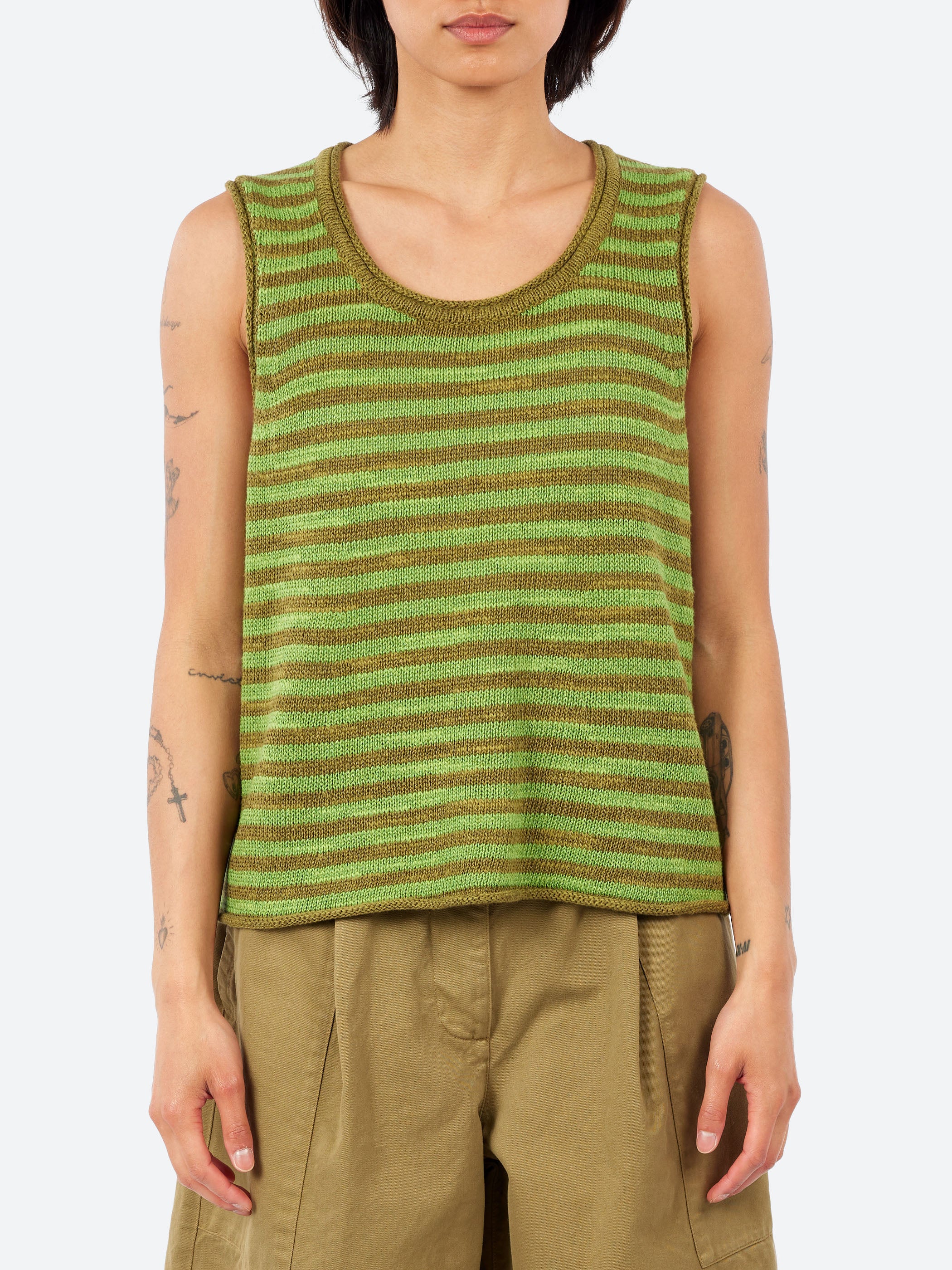Stripe Linen Cotton Knitted Vest