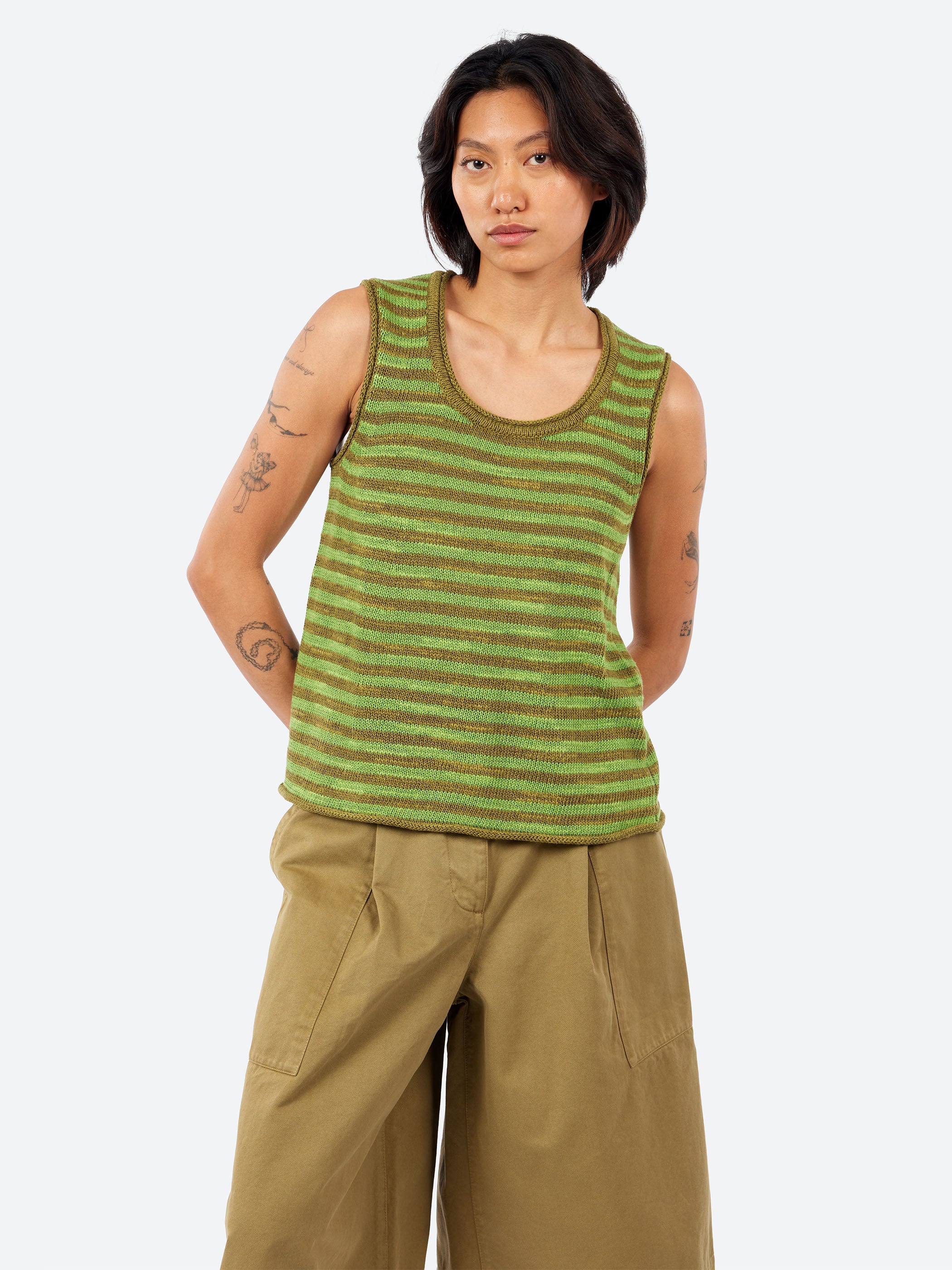 Stripe Linen Cotton Knitted Vest