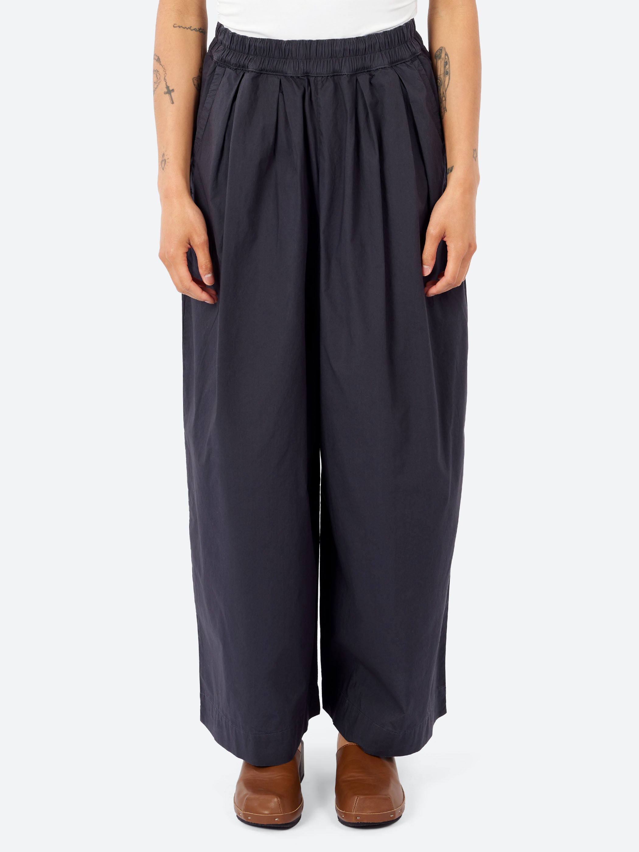Pleated Pull On Cotton Poplin Trousers