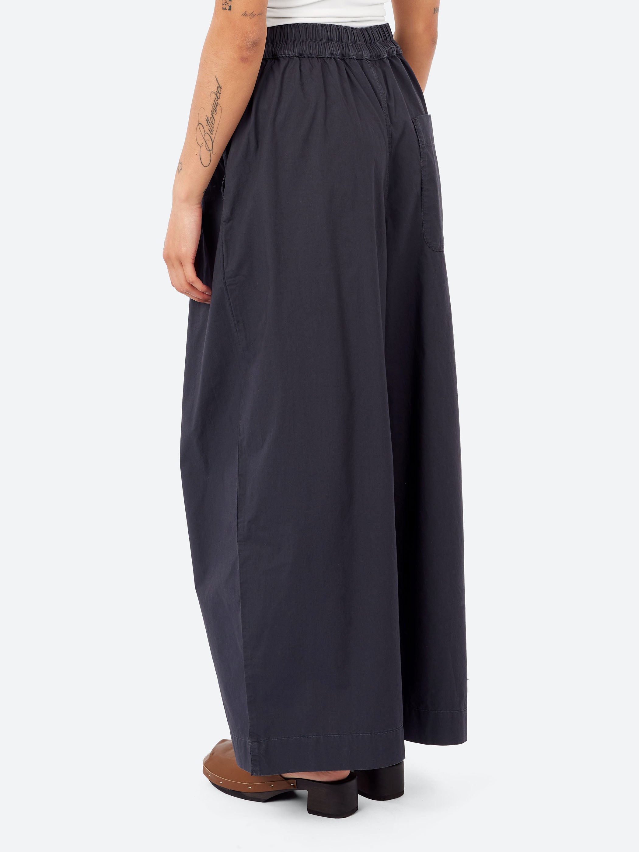 Pleated Pull On Cotton Poplin Trousers