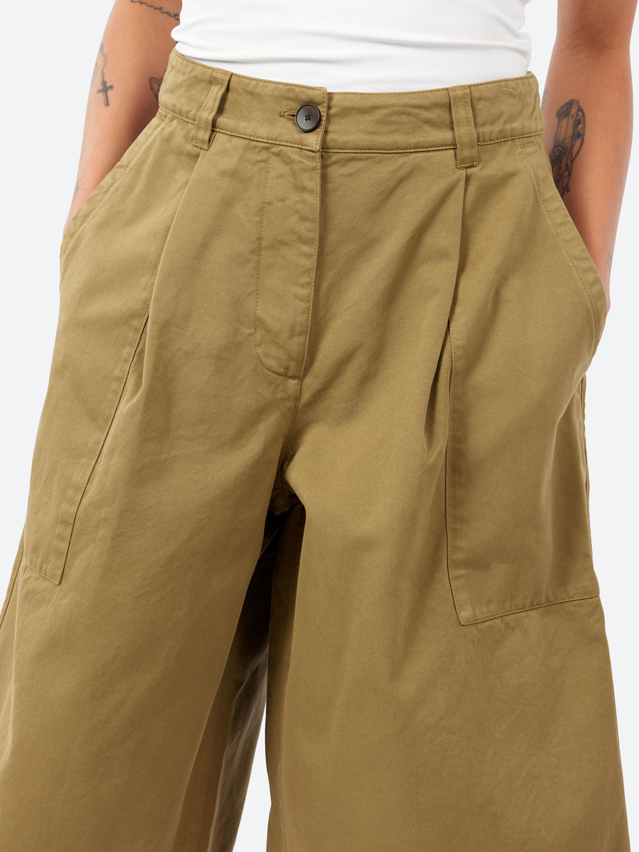 Pleated Cotton Twill Shorts