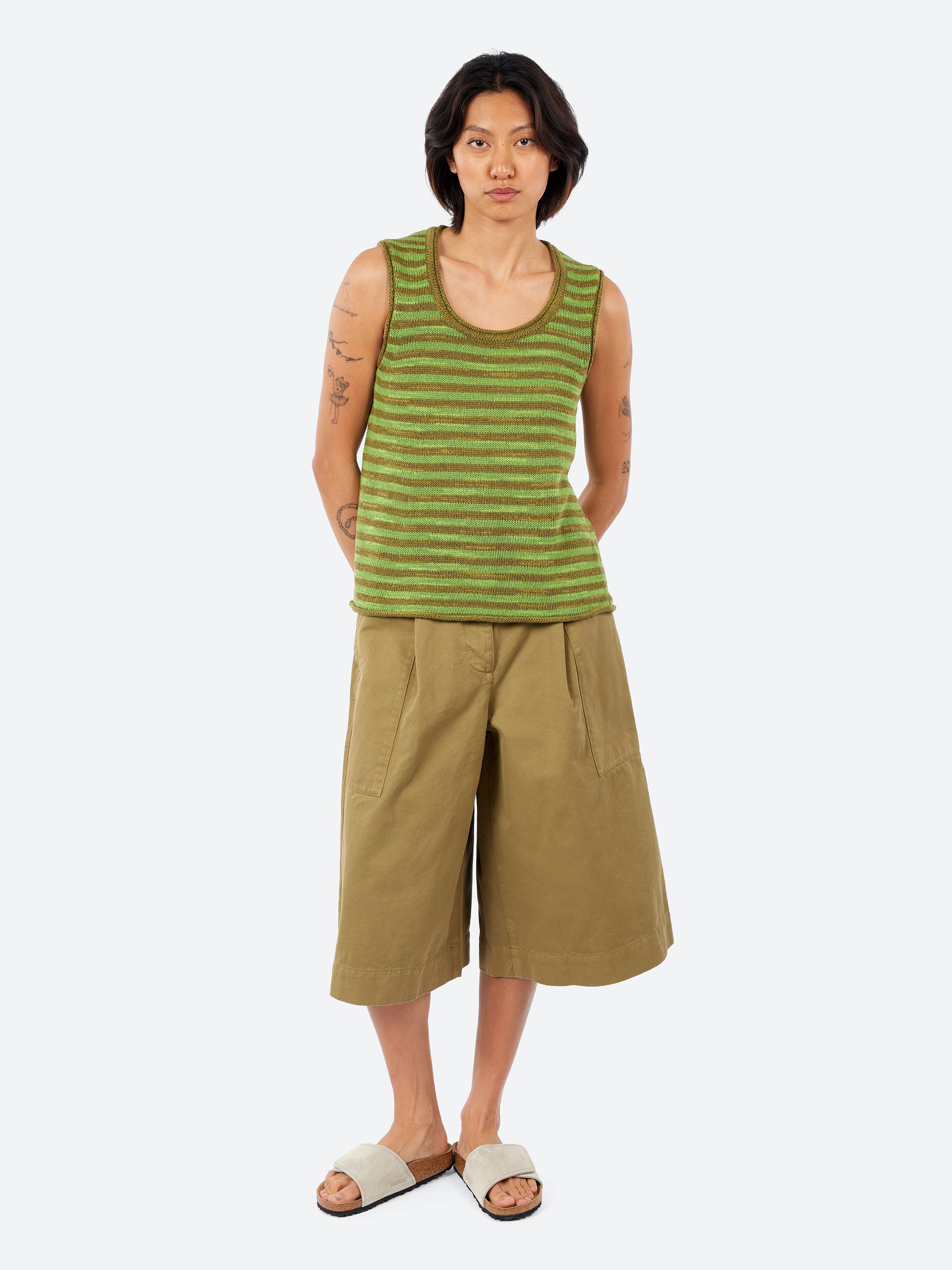 Pleated Cotton Twill Shorts