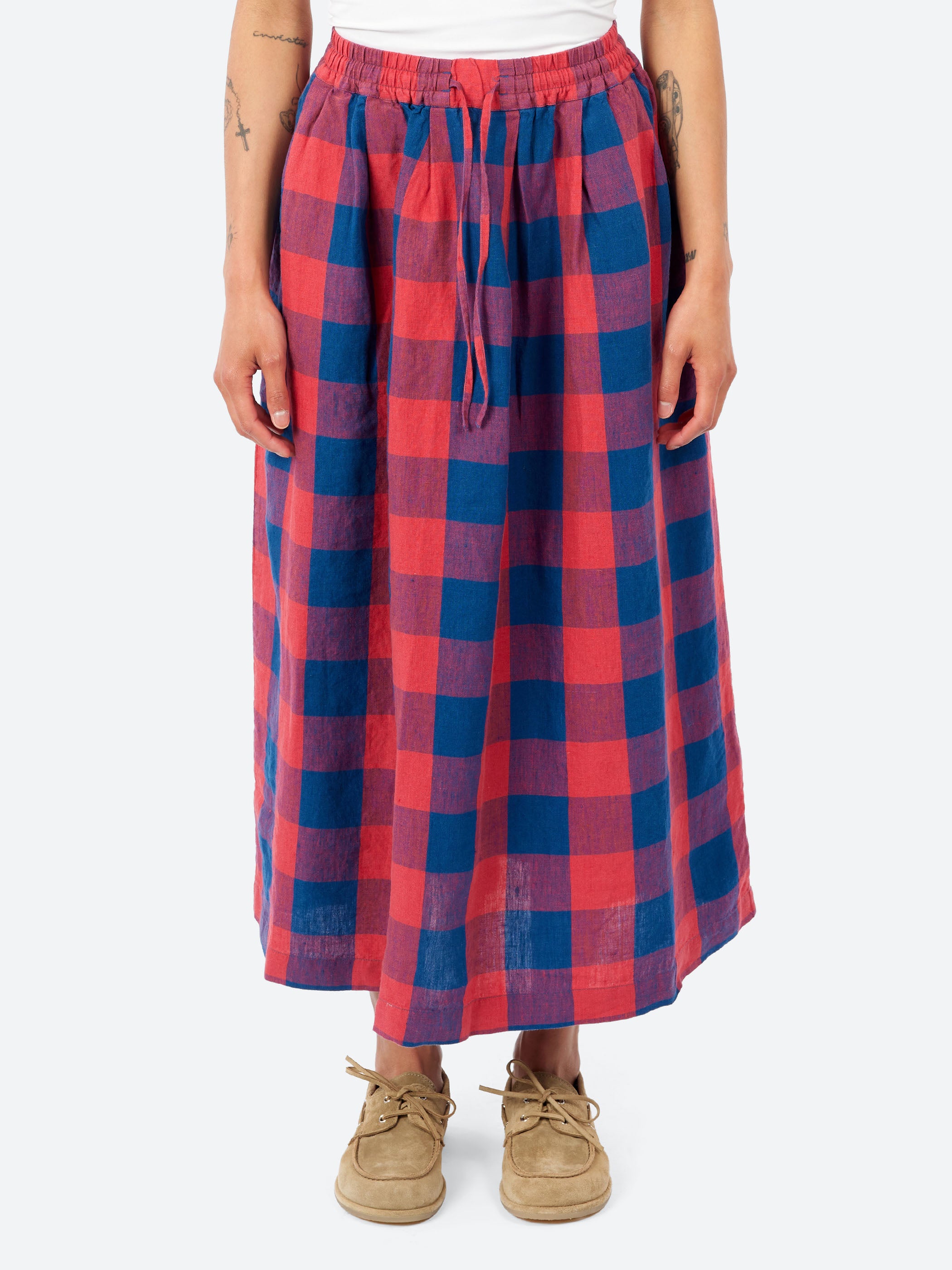Gingham Check Linen Skirt
