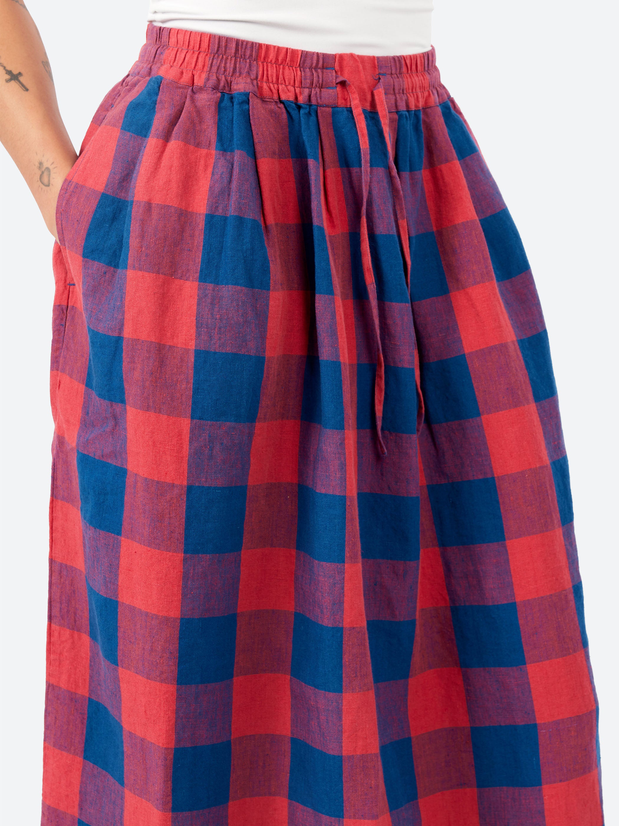 Gingham Check Linen Skirt