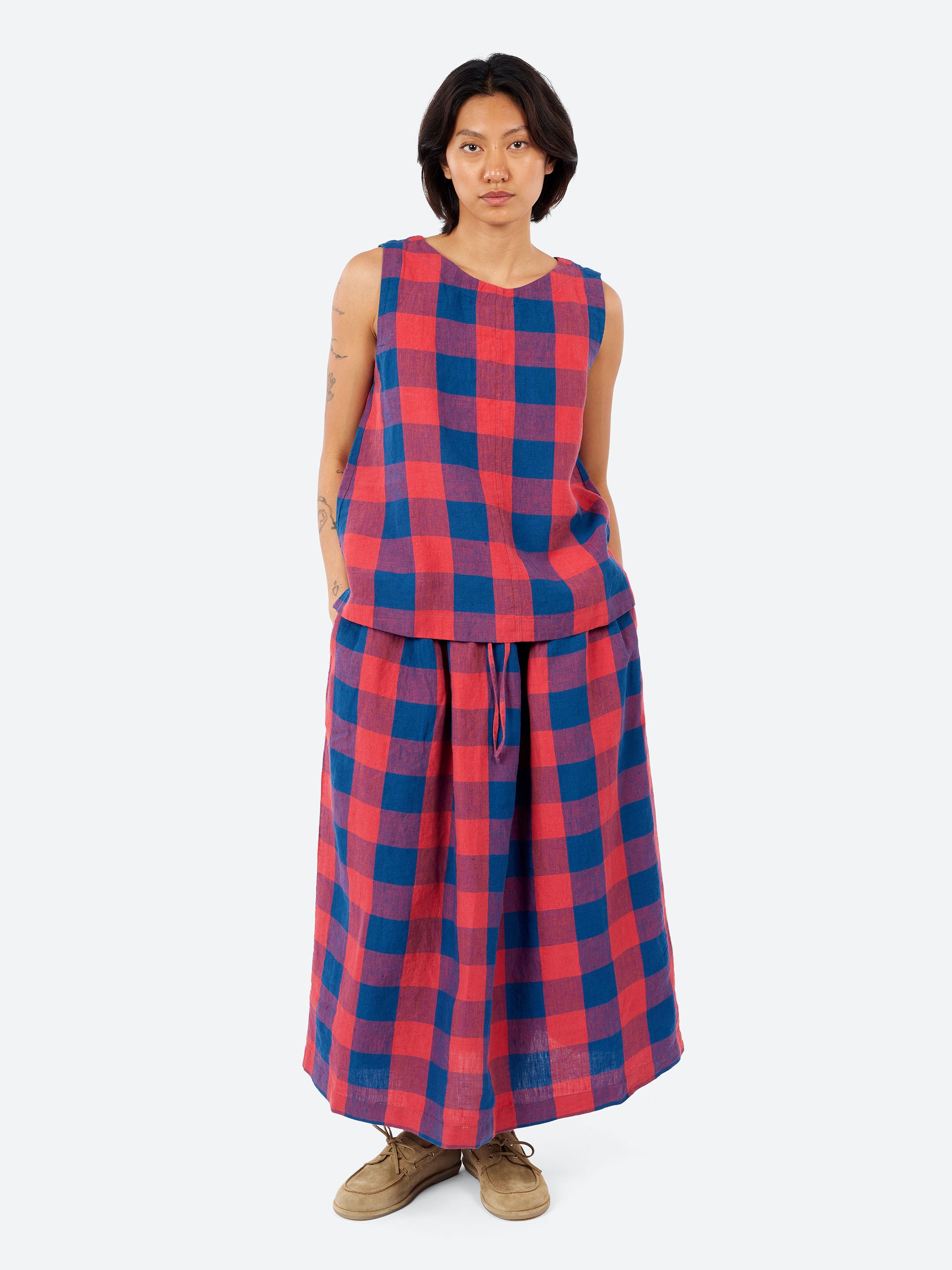 Gingham Check Linen Skirt