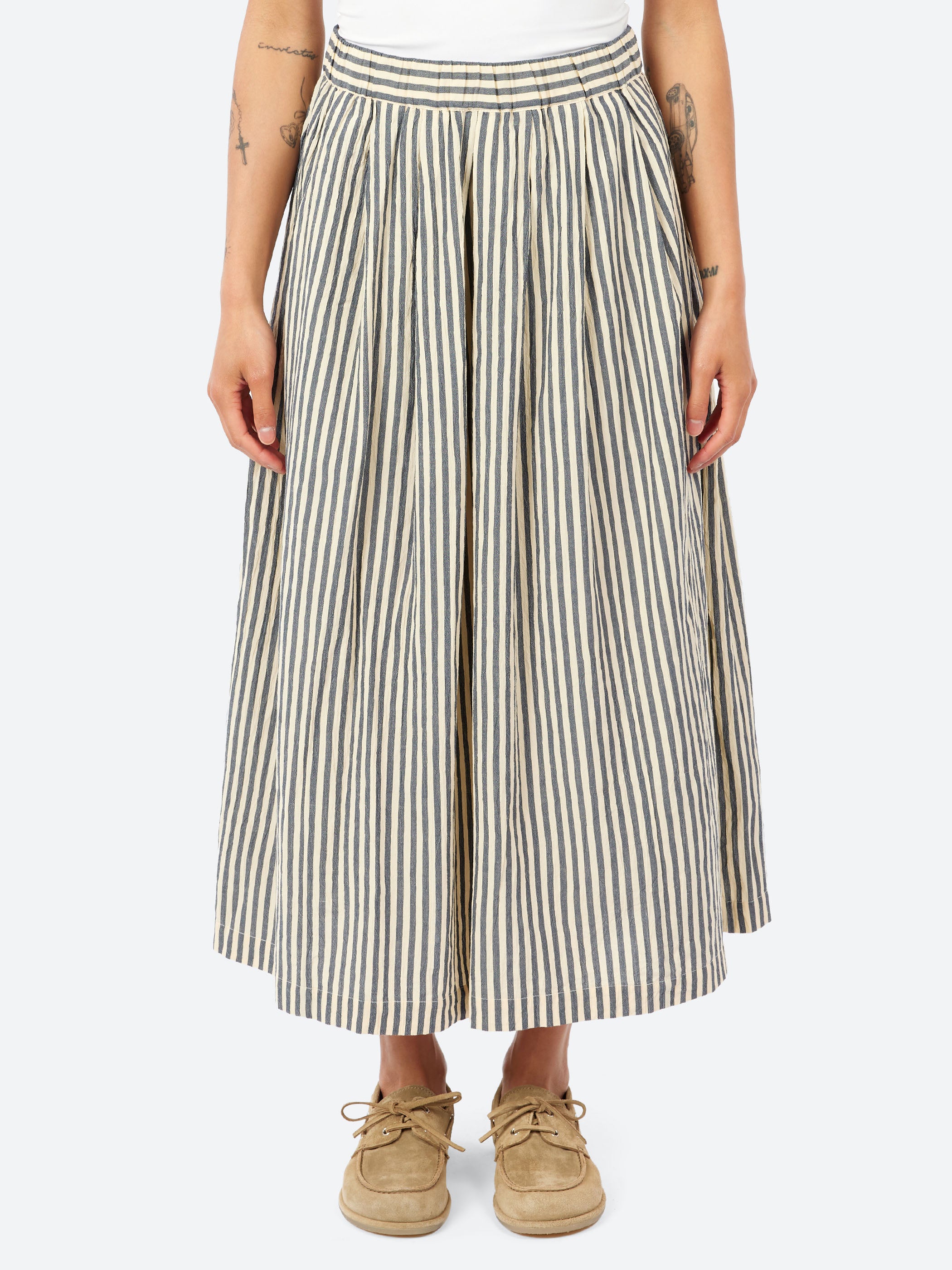 Pleated Cotton Stripe Skirt