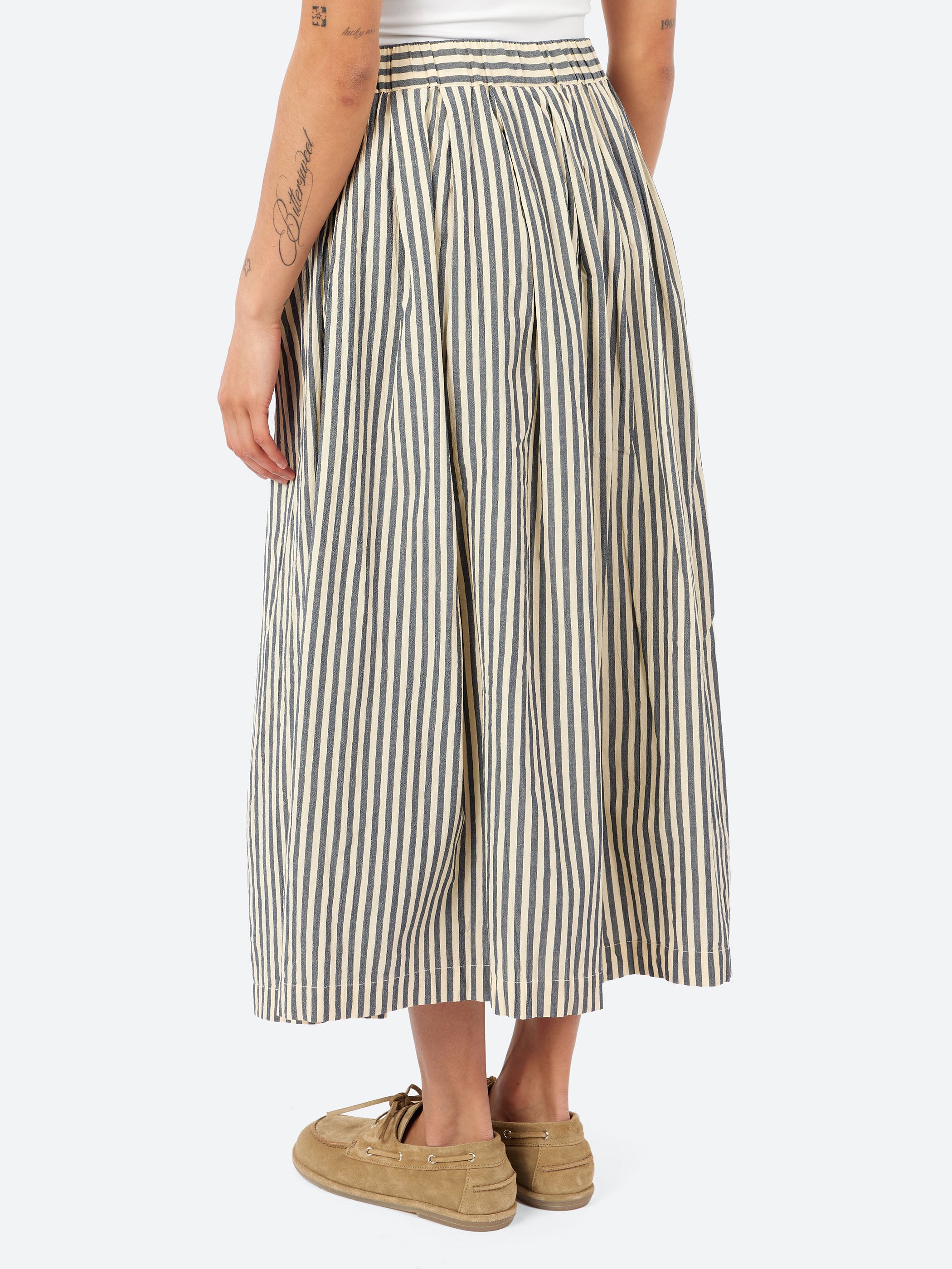Pleated Cotton Stripe Skirt