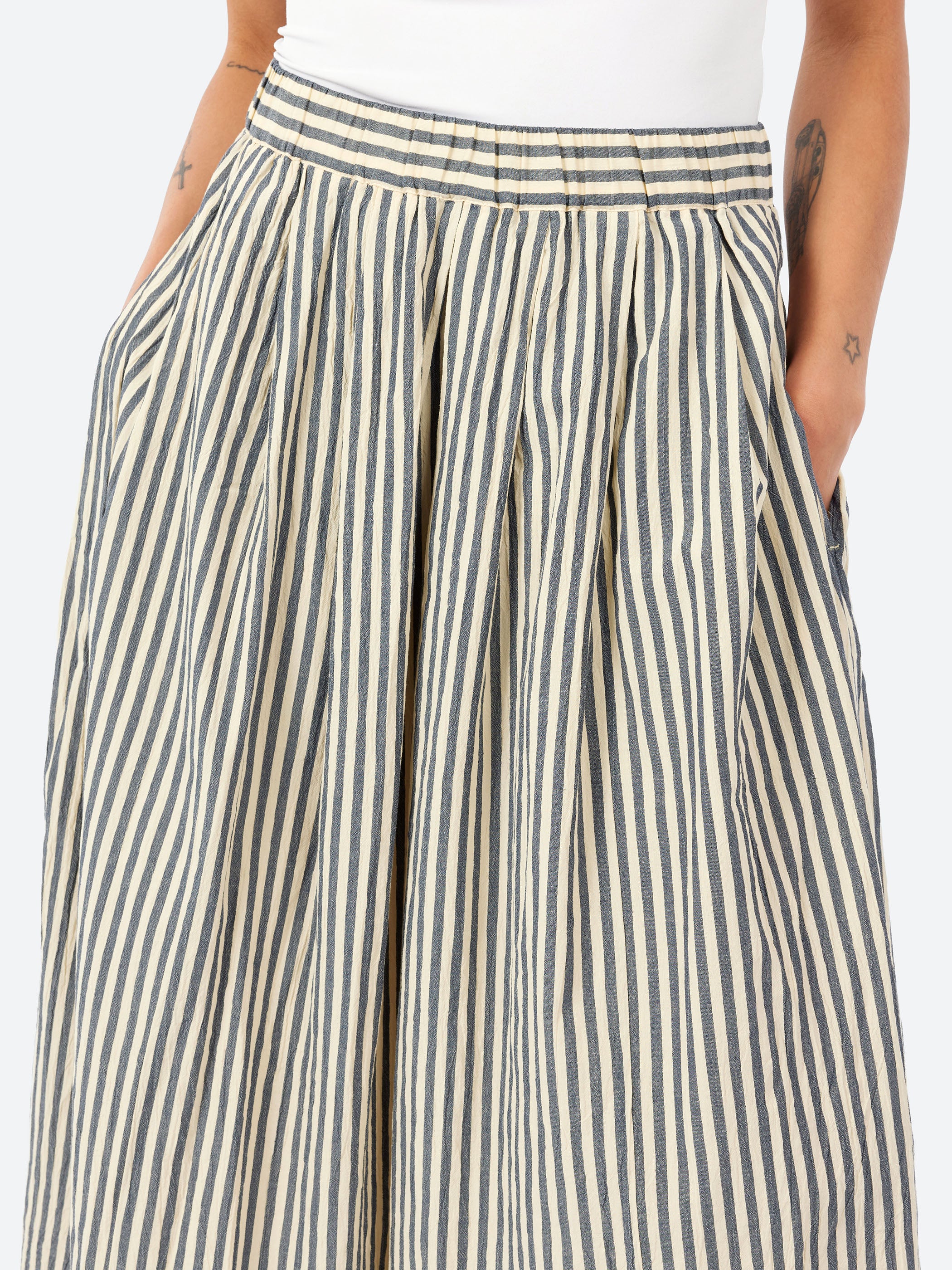 Pleated Cotton Stripe Skirt