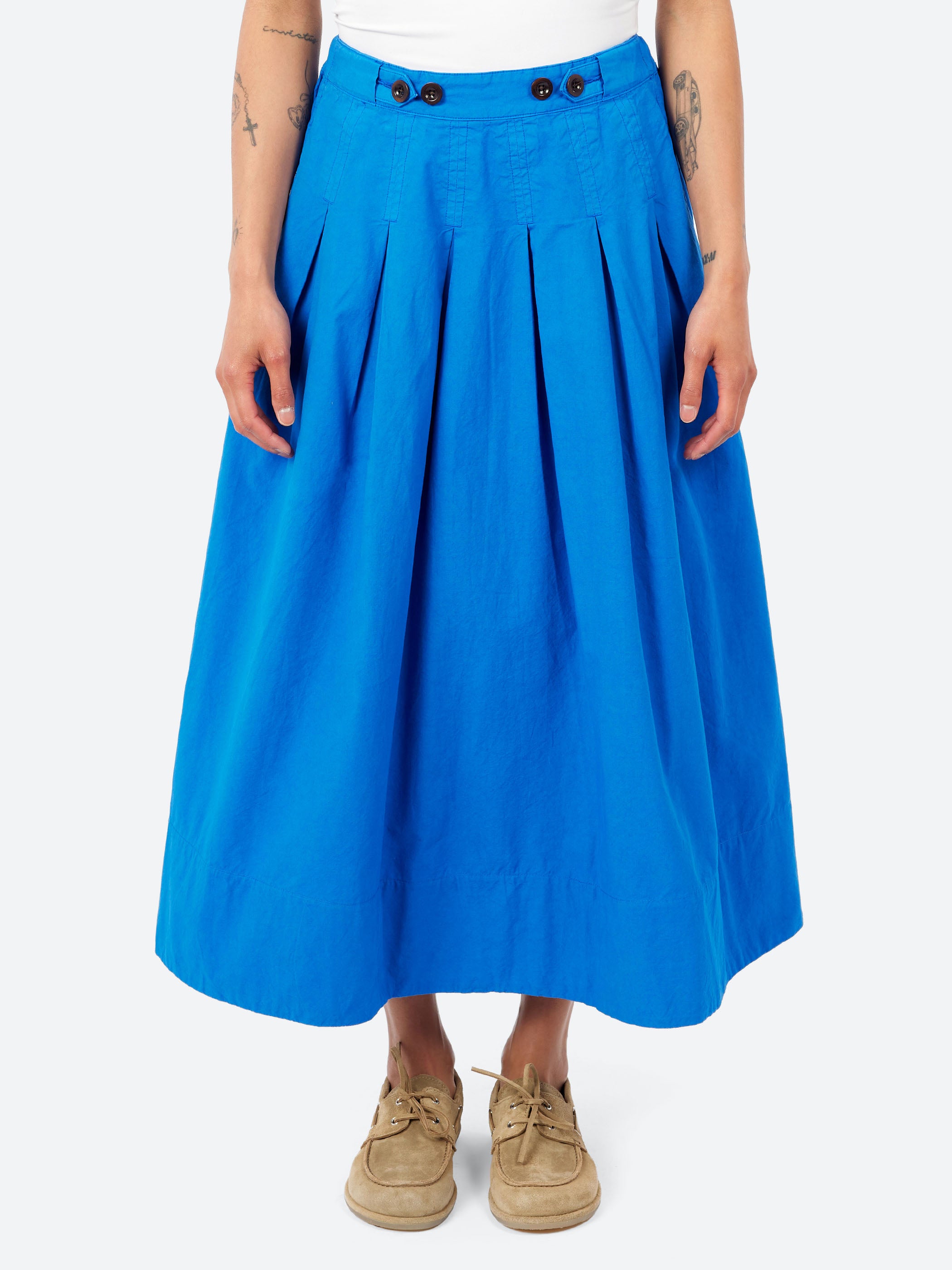 Pleated Cotton Linen Poplin Skirt