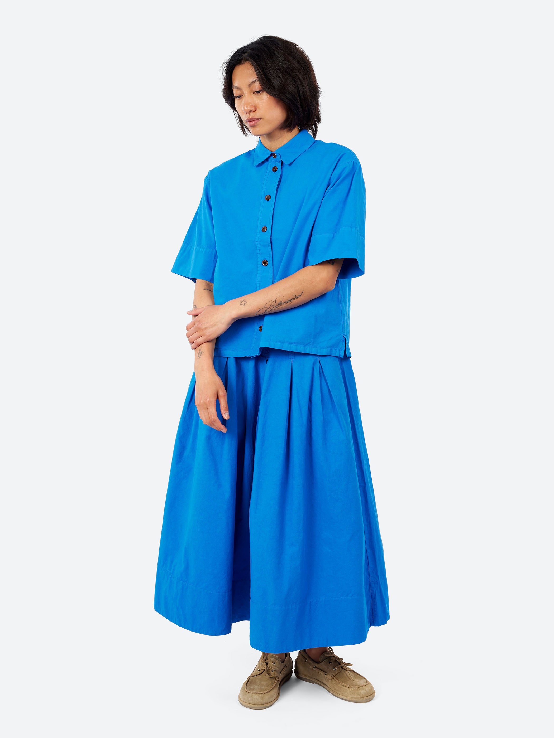 Pleated Cotton Linen Poplin Skirt