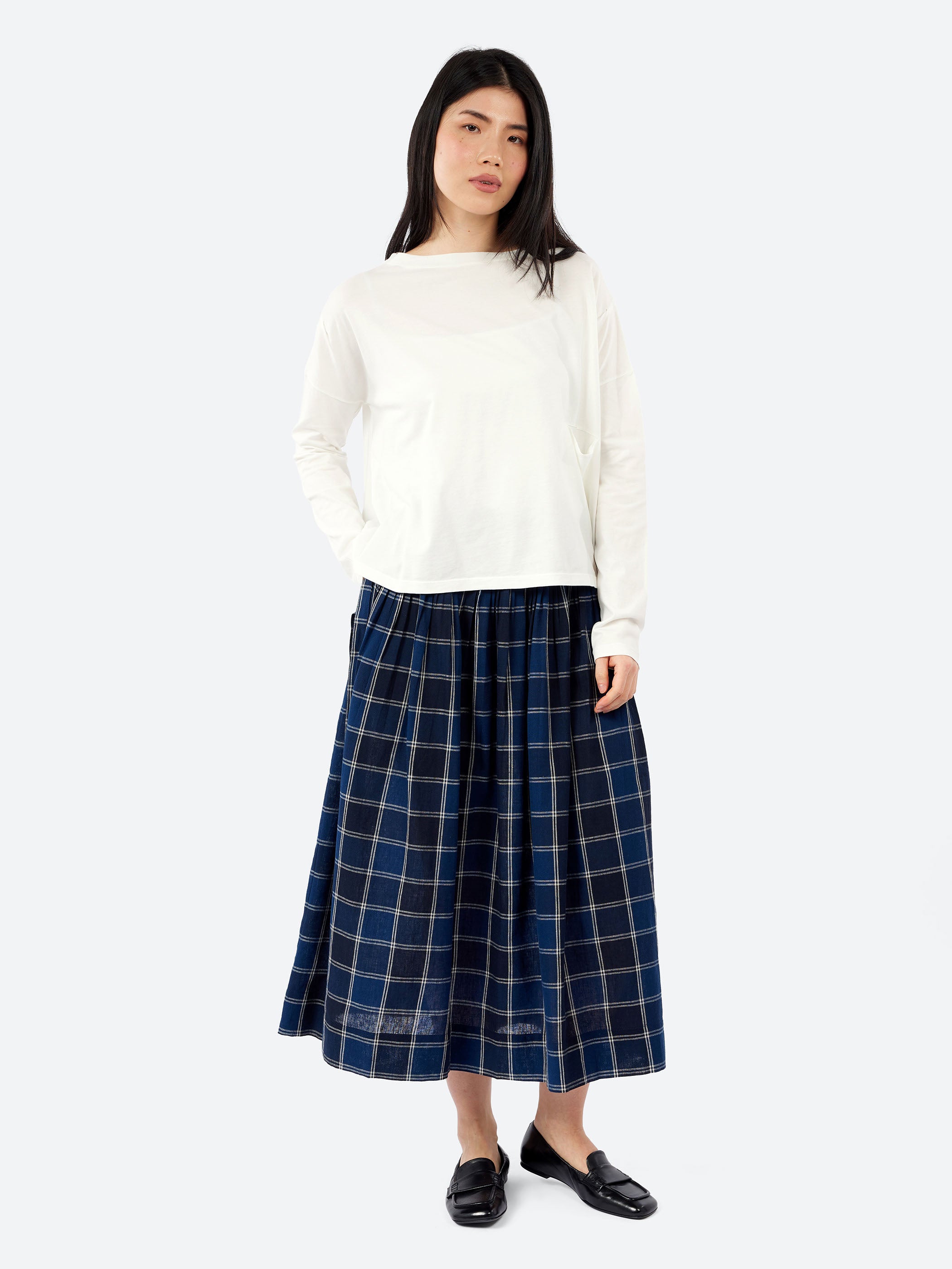 スカート MILK Check Pleats Skirt Blue & Beige TOAST - Market Check Pleated Skirt in Denim Blue – gravitypope