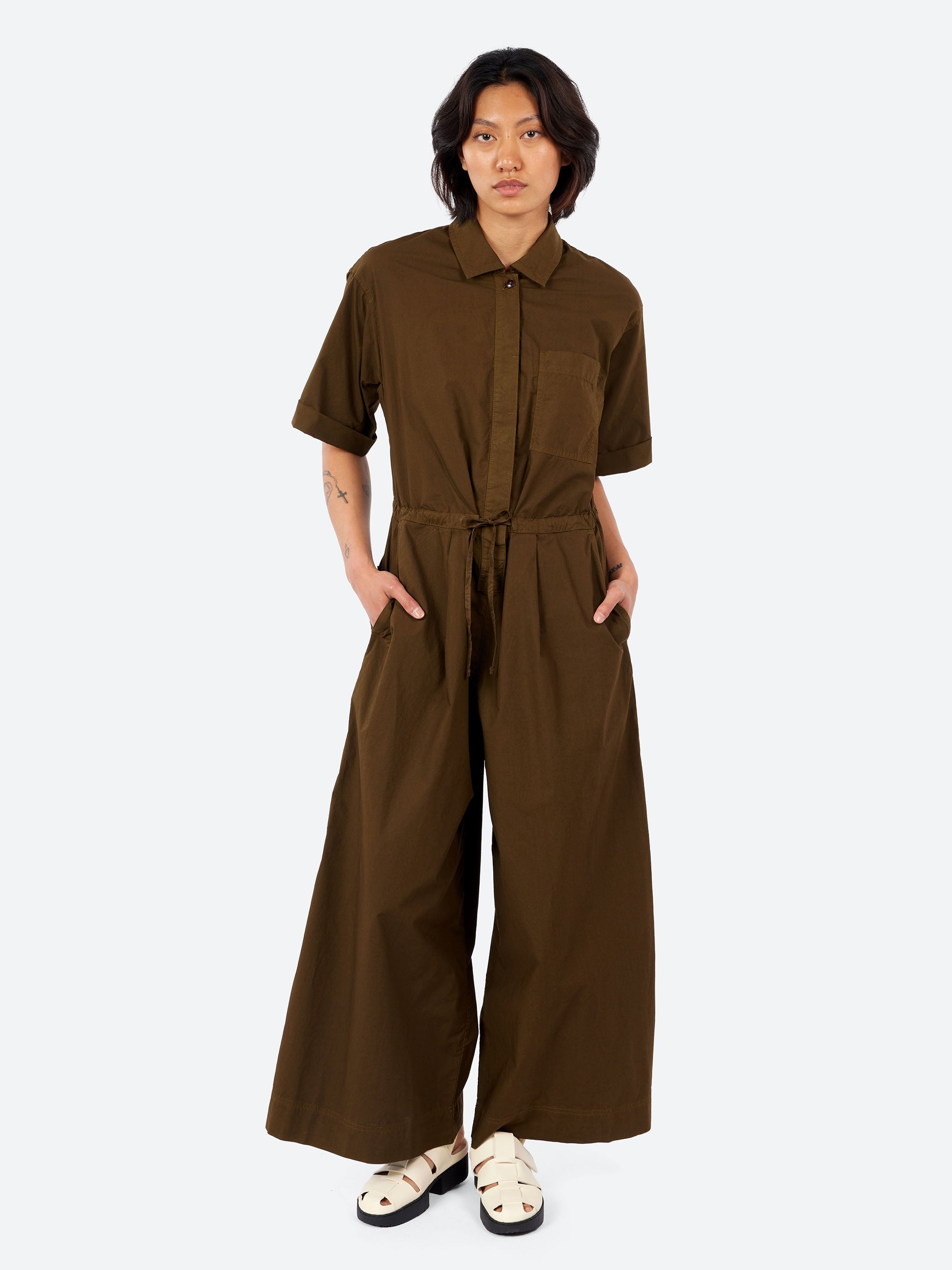 Wide Leg Cotton Poplin Jumpsuit