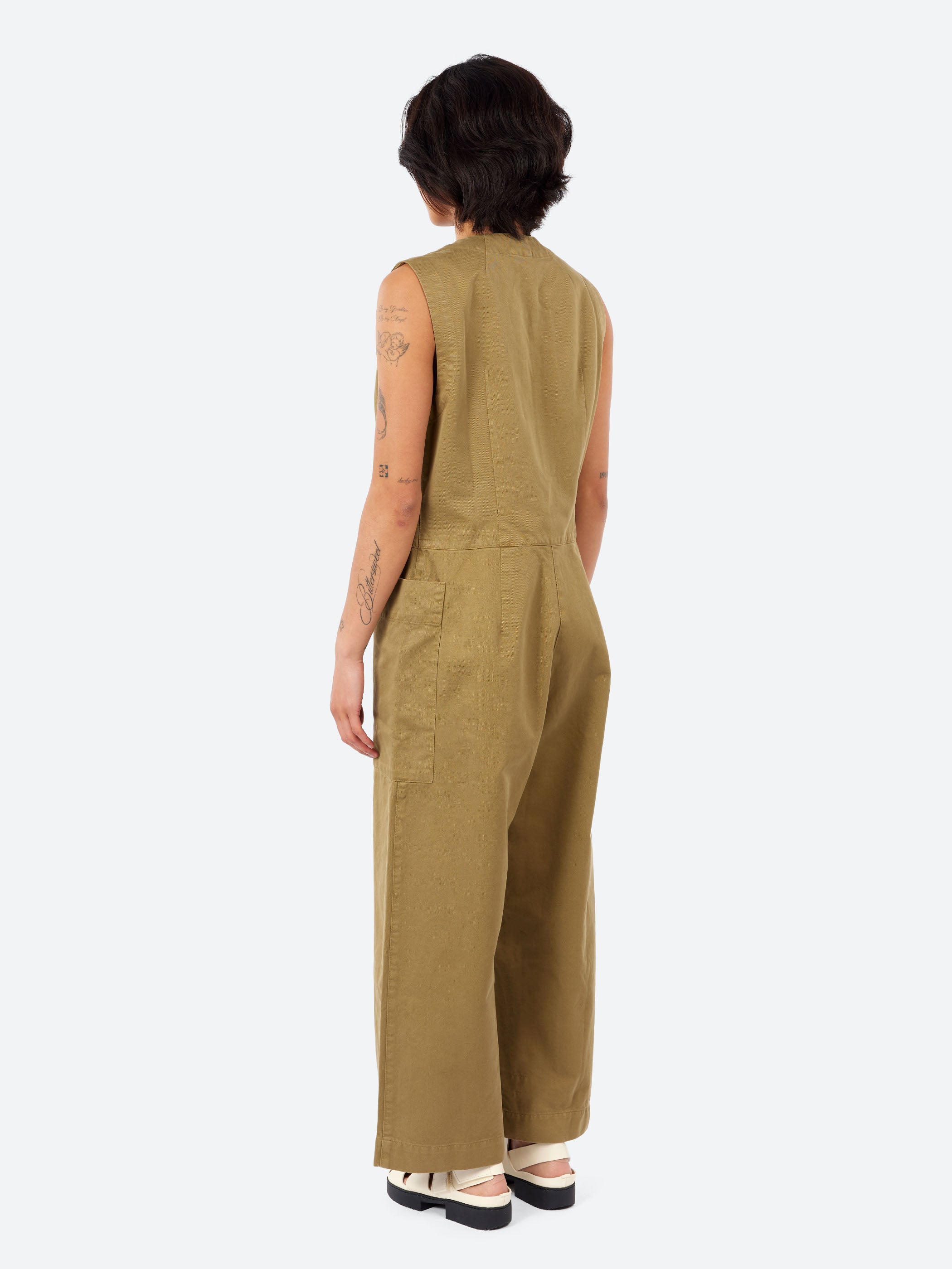 Sleeveless Cotton Twill Jumpsuit