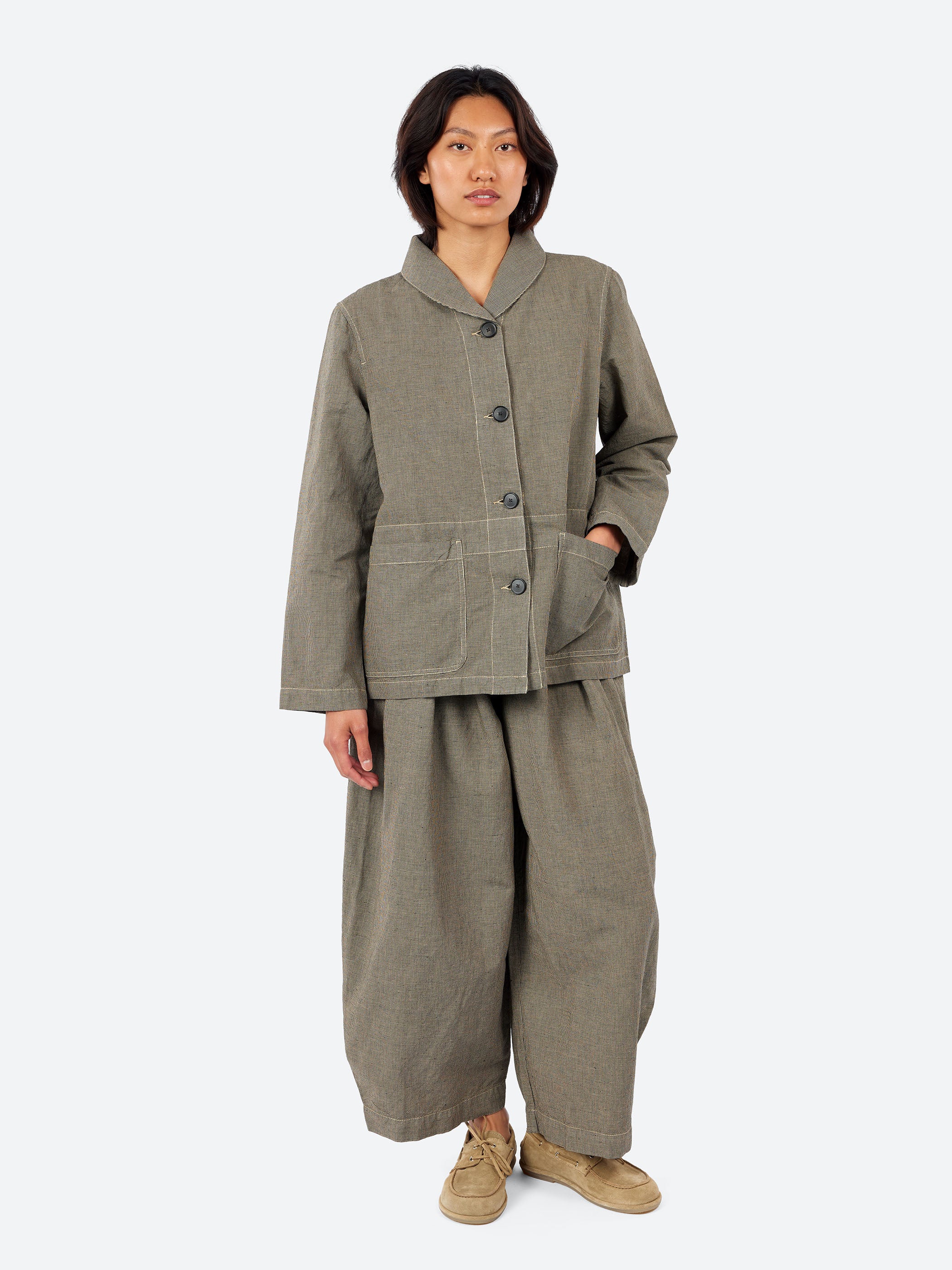 Hal Micro Houndstooth Cotton Linen Workwear Jacket