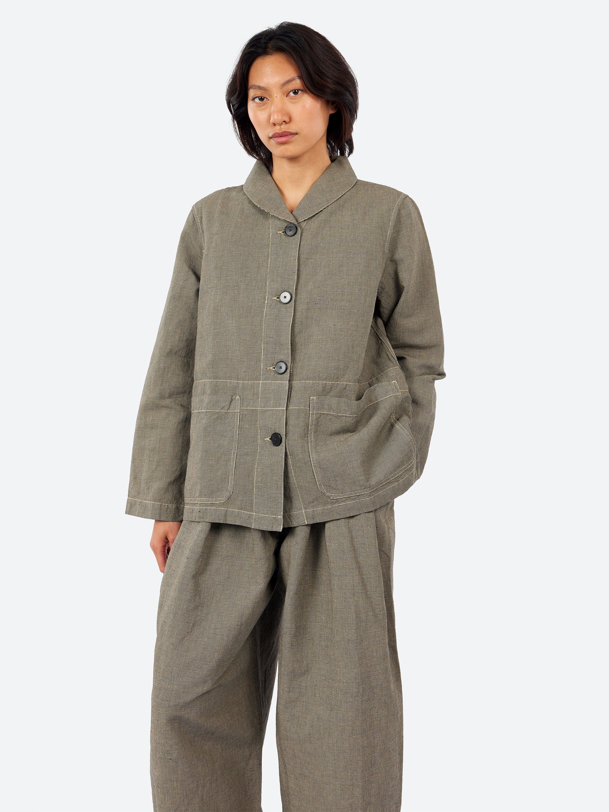 Hal Micro Houndstooth Cotton Linen Workwear Jacket