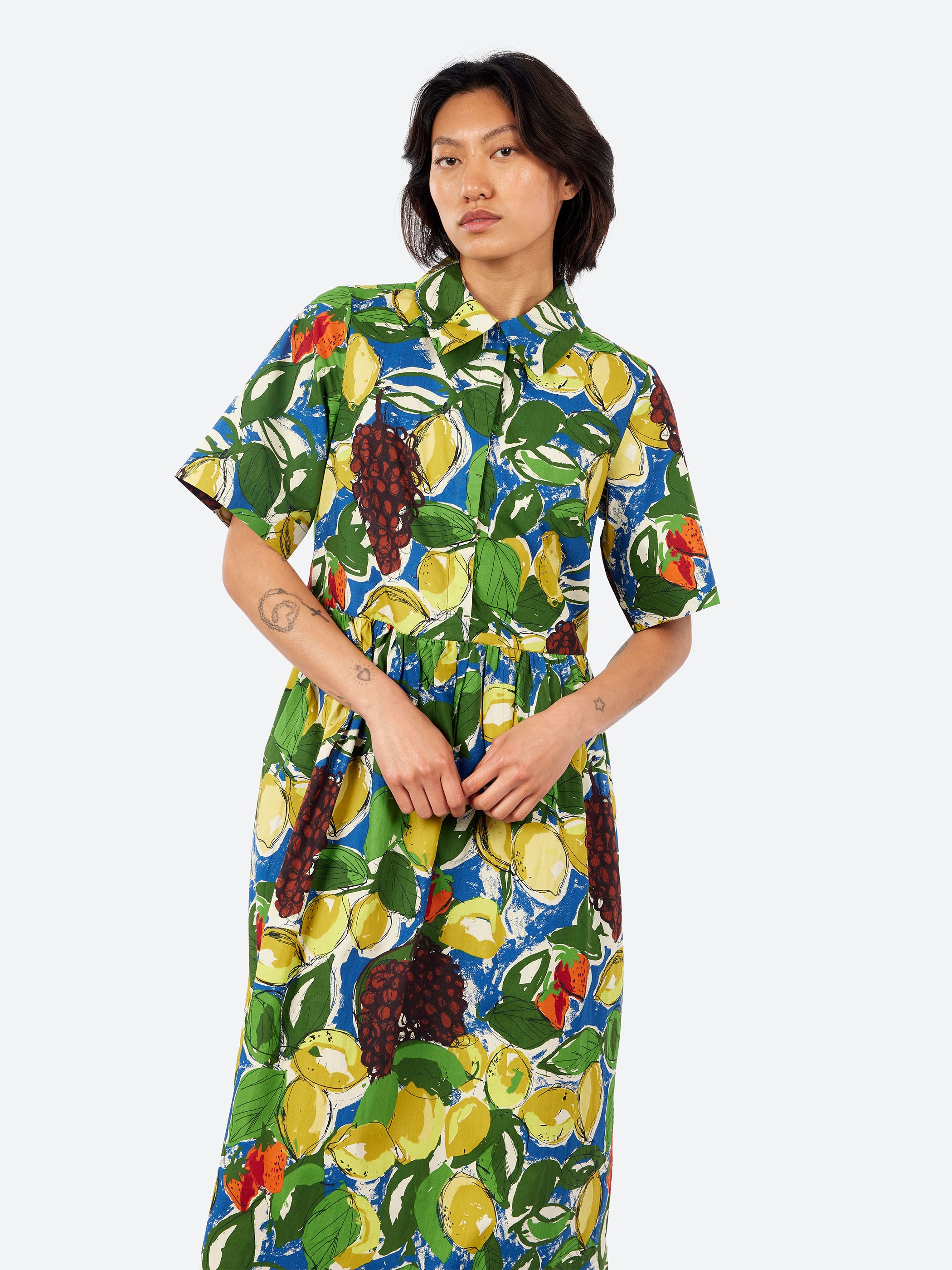 Selma Sketched Fruit Print Shirt Dress