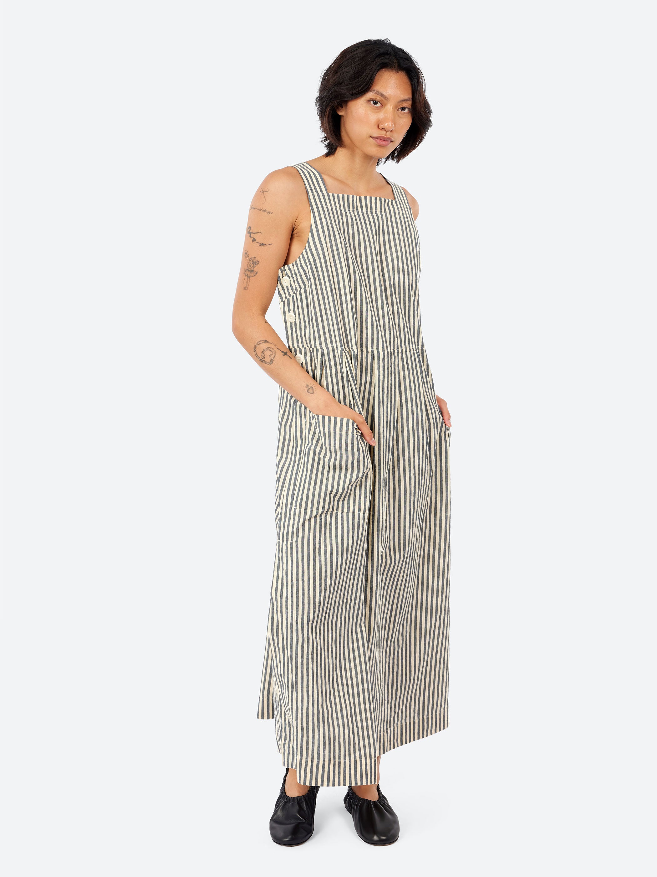 Tablier Stripe Cotton Pinafore Dress