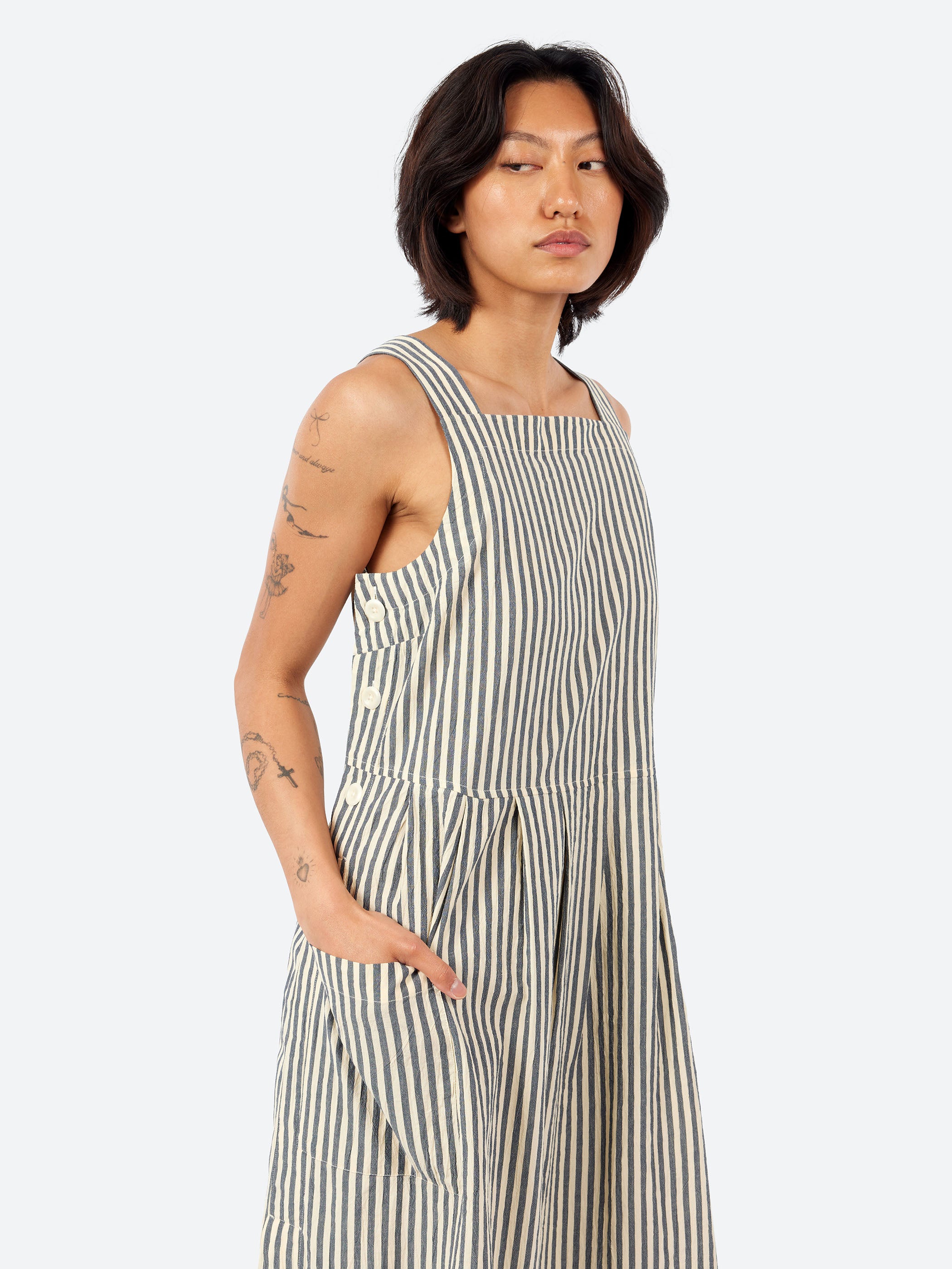 Tablier Stripe Cotton Pinafore Dress