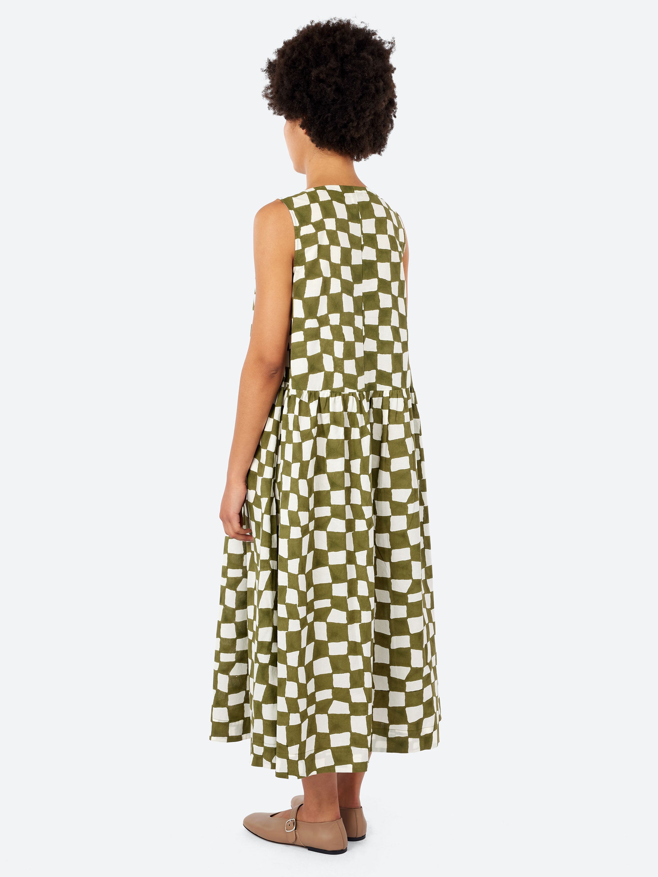 Block Print Warp Check Sleeveless Dress