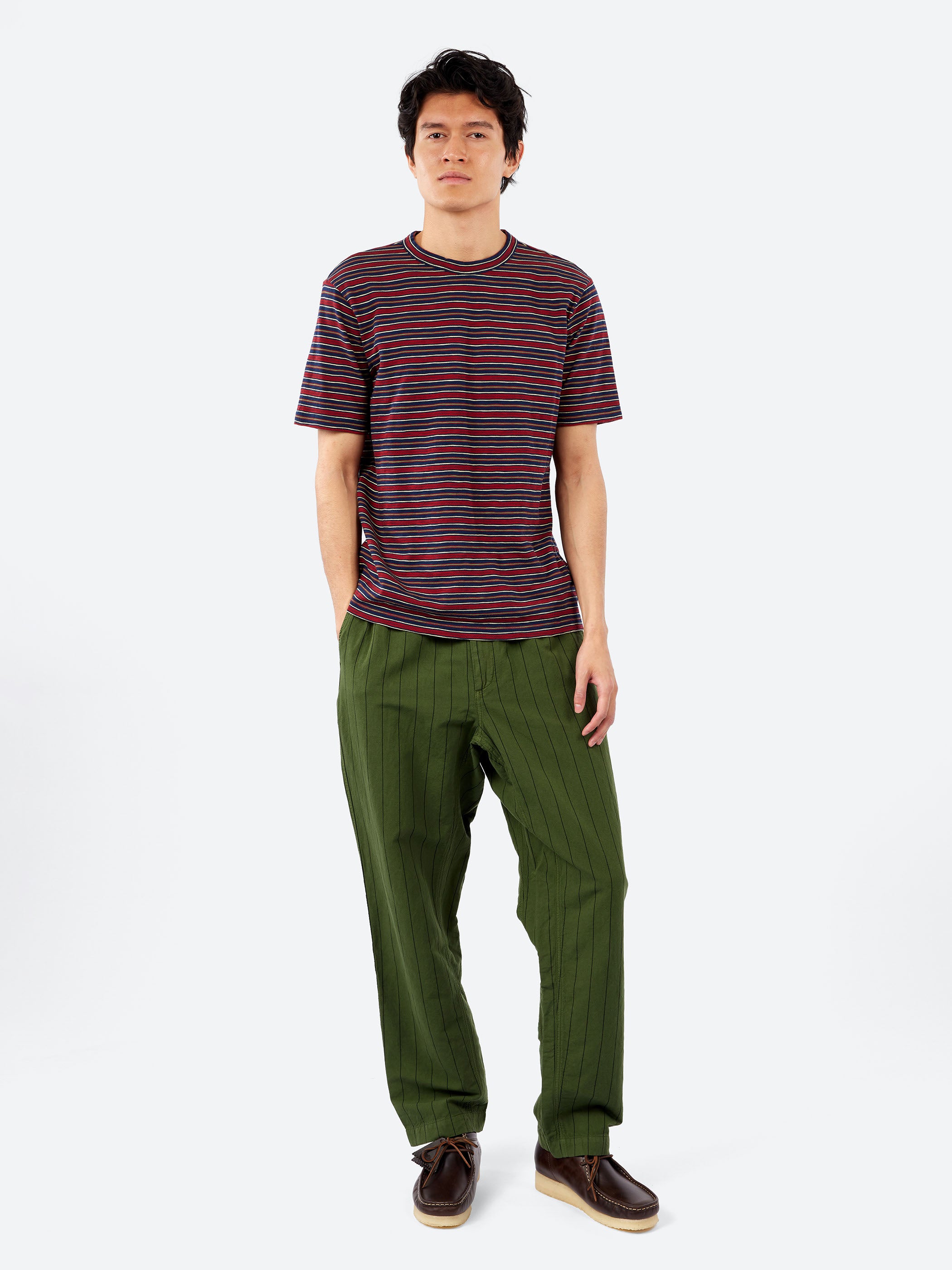Overdyed Stripe Elasticated Cotton Linen Trousers