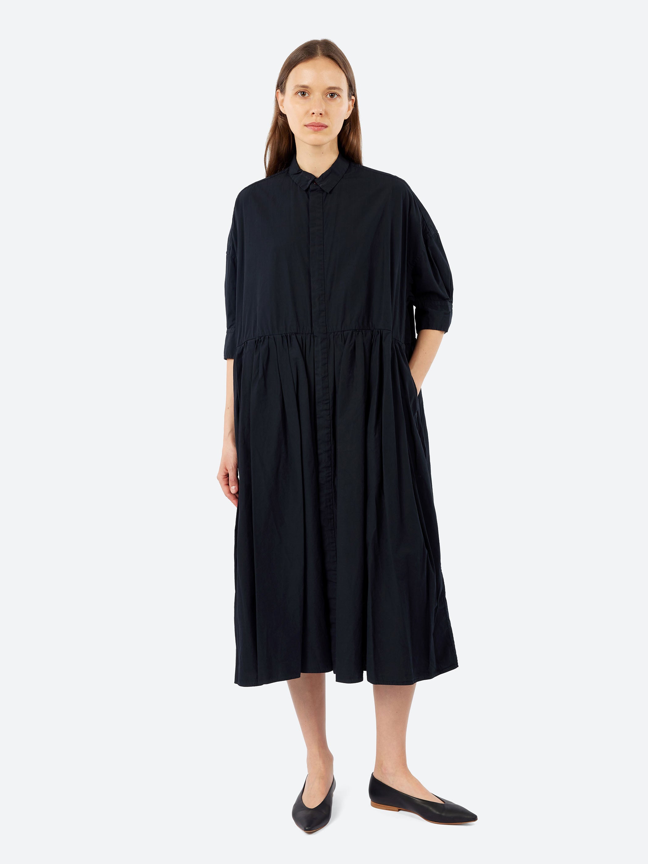 Random Pleated Half Sleeve Shirt Dress