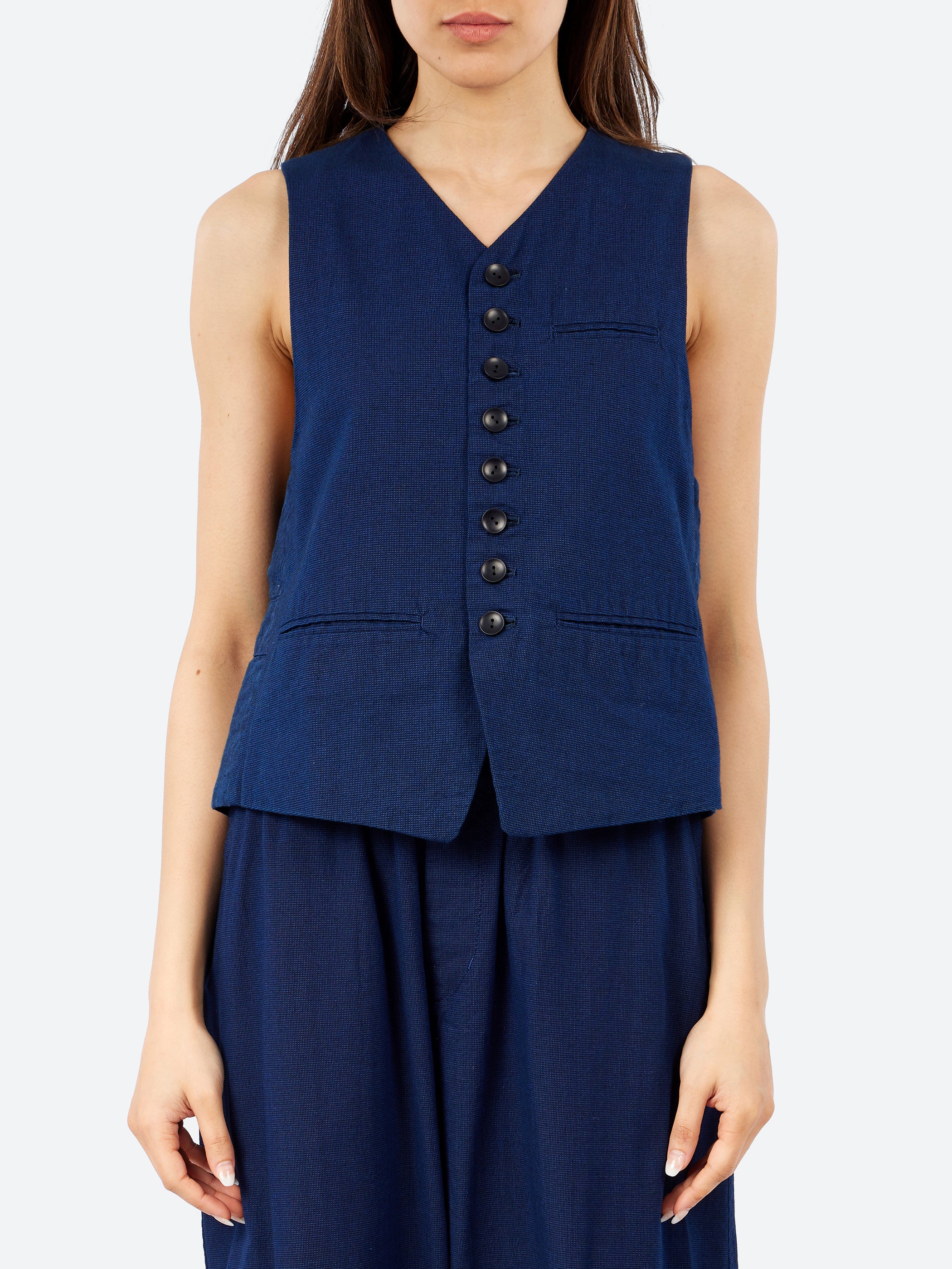 Pas de Calais - Yarn Dyed Oxford Vest in Indigo – gravitypope