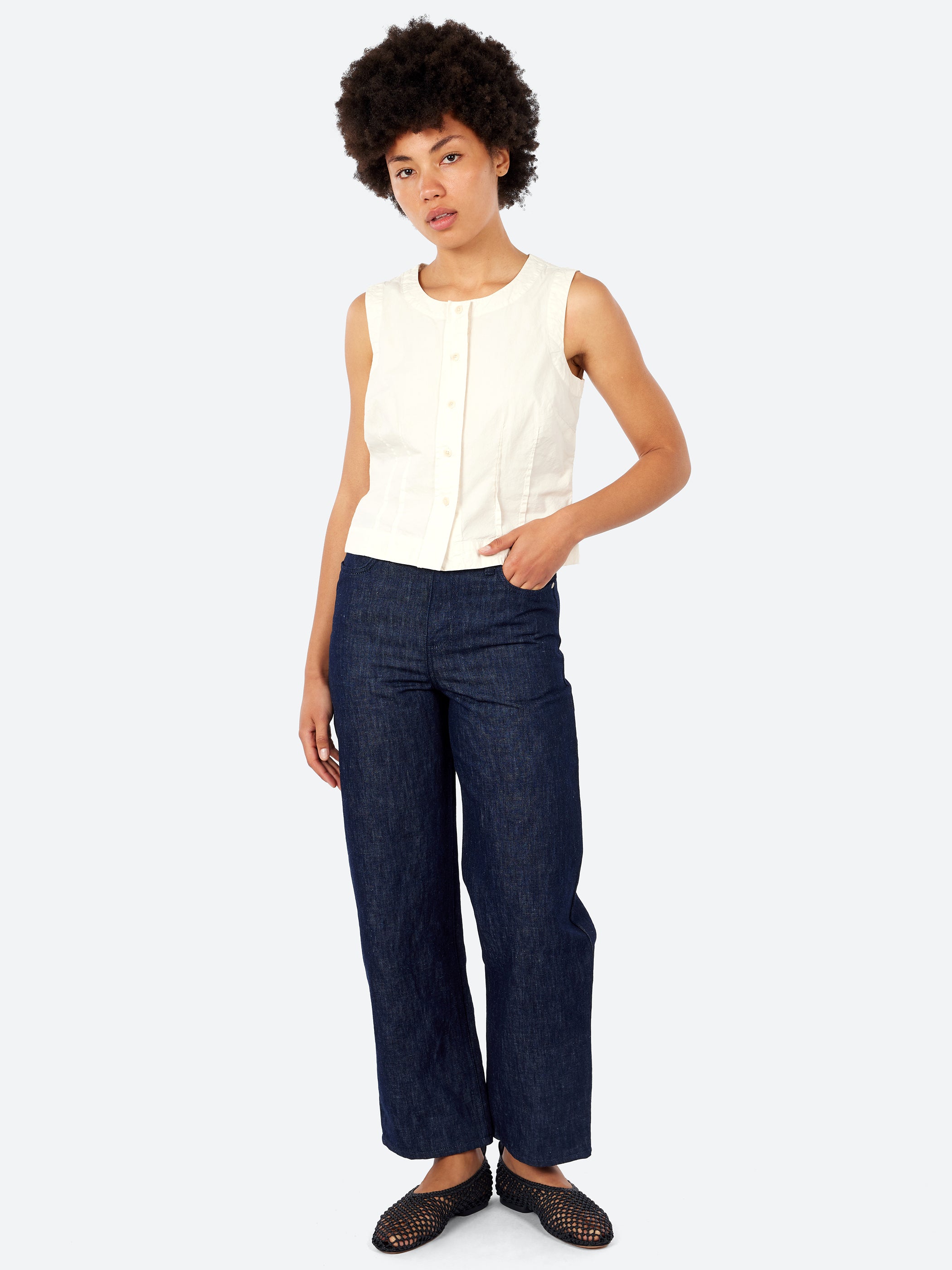 Cotton Linen Poplin Sleeveless Top