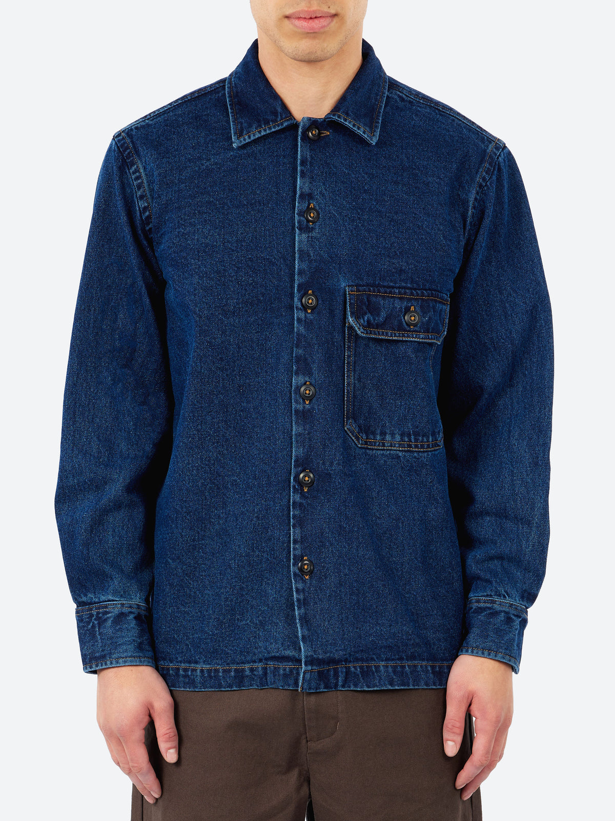 Contrast Stitch Work Denim Fatigue Shirt