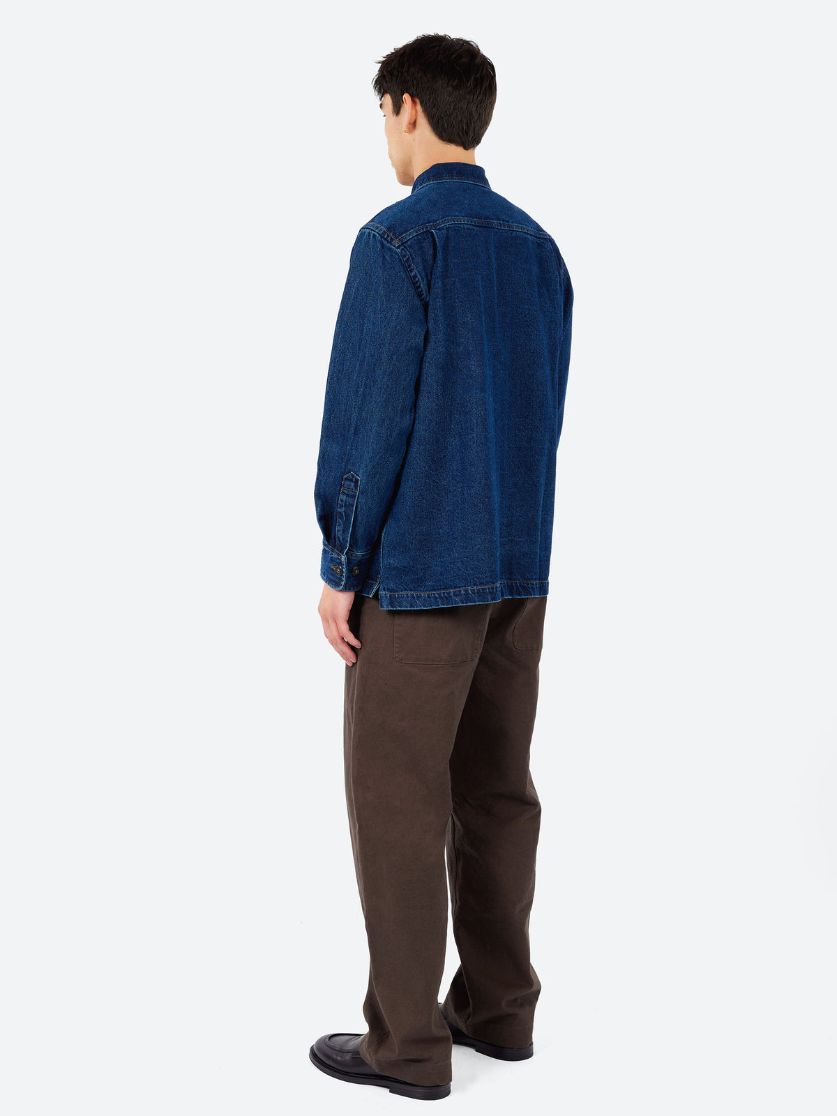 Contrast Stitch Work Denim Fatigue Shirt