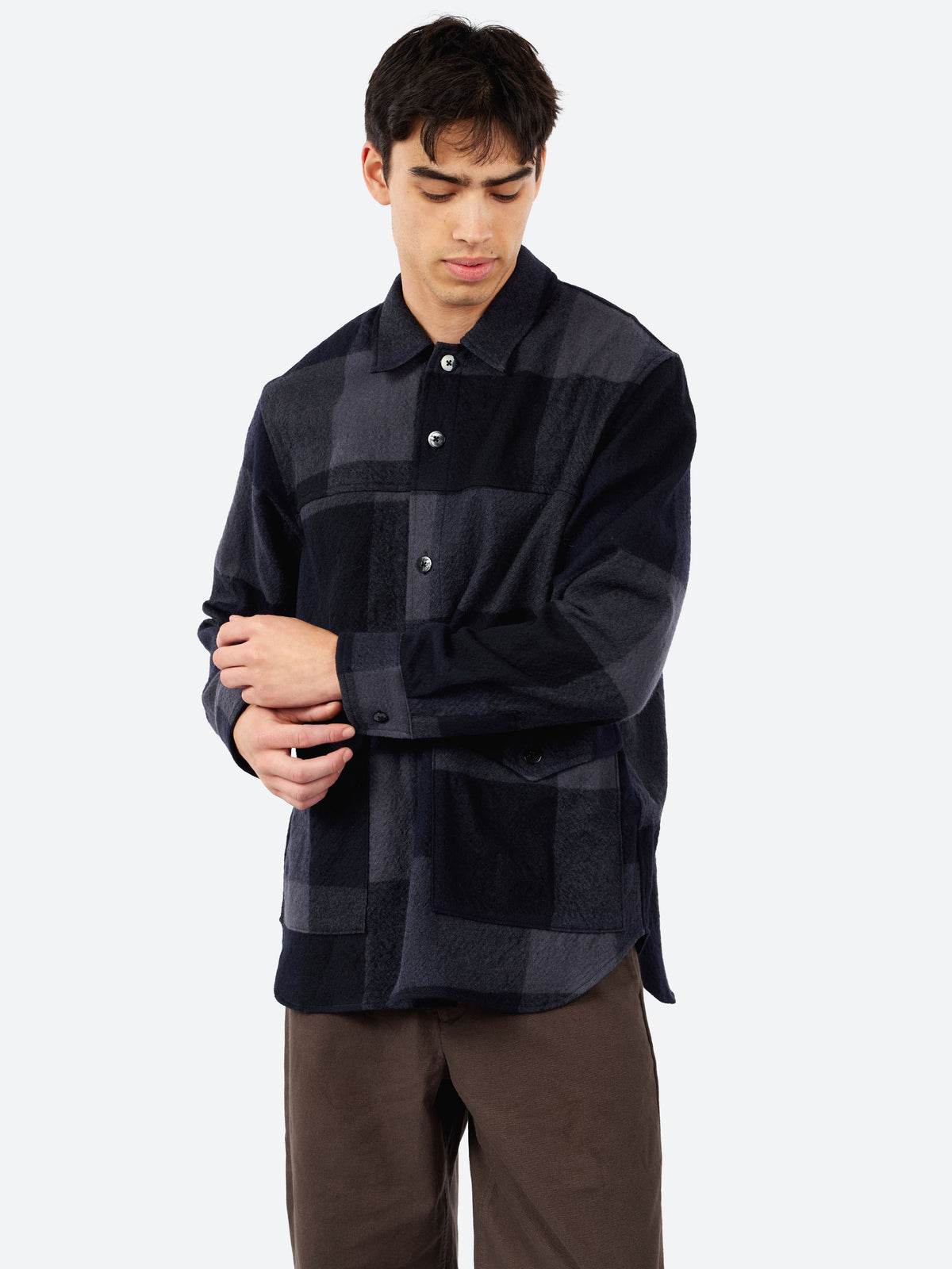 Wool Panel Check Shirt Jacket