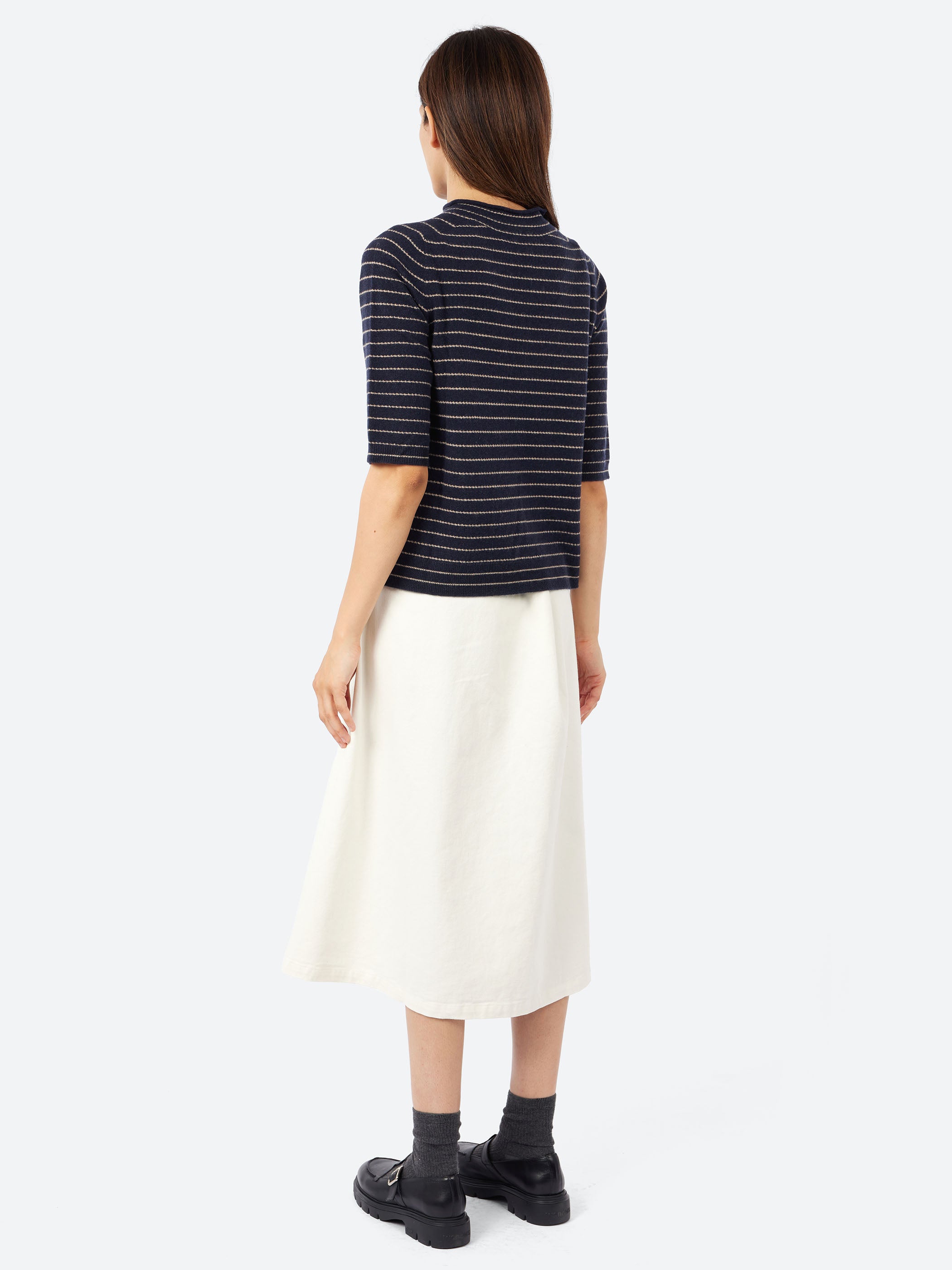 Fine Stripe Wool Cashmere Half Sleeve Sweater