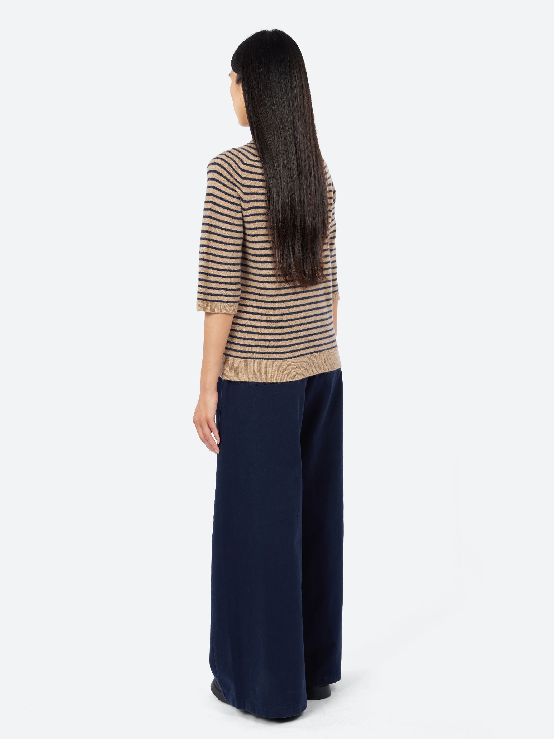 Stripe Wool Cashmere Half Sleeve Sweater